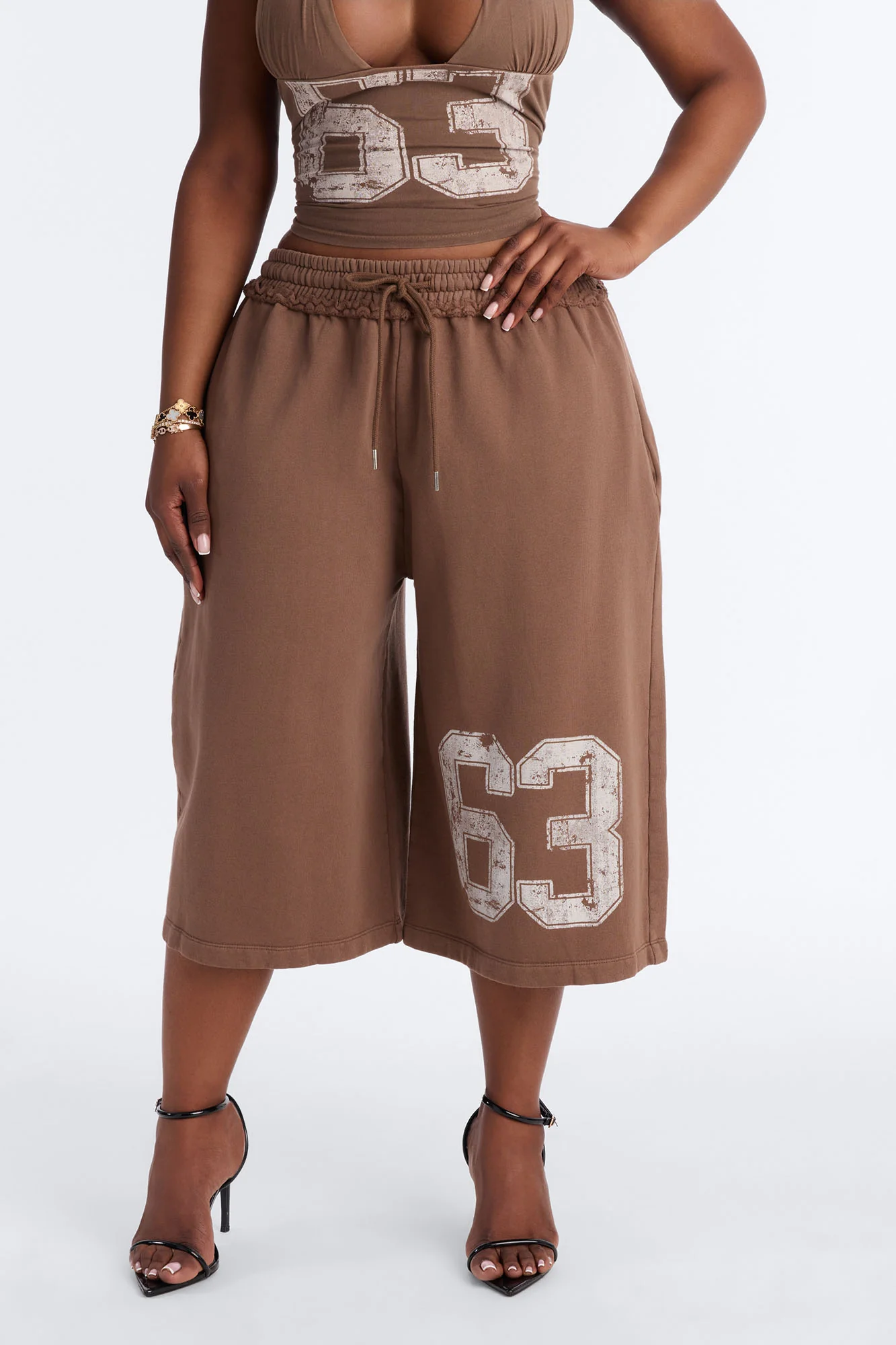 Play Hard To Get Wide Leg Jorts - Brown - Image 8