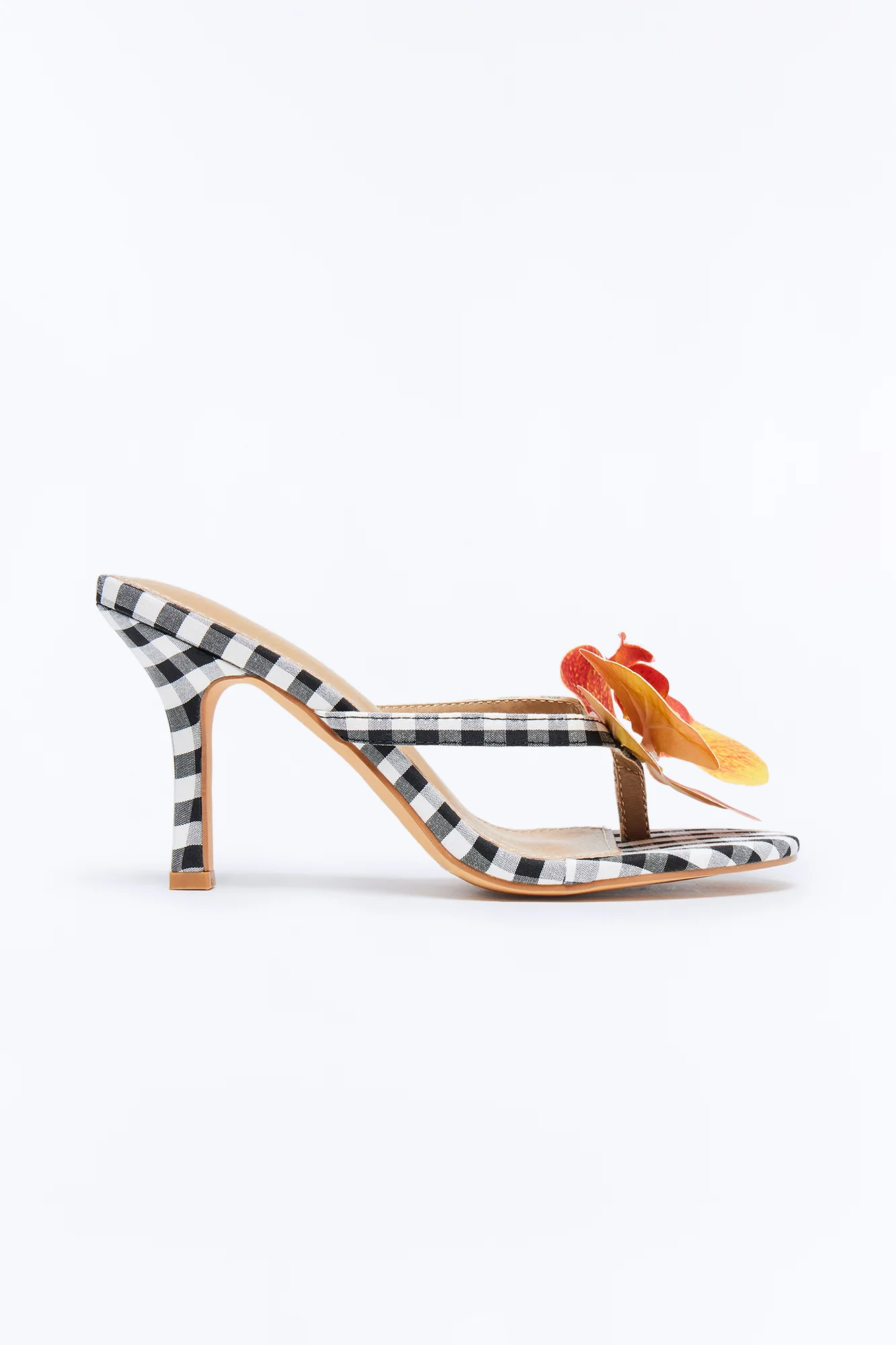 Plentiful Flower Gingham Thong Heels - Black - Image 3