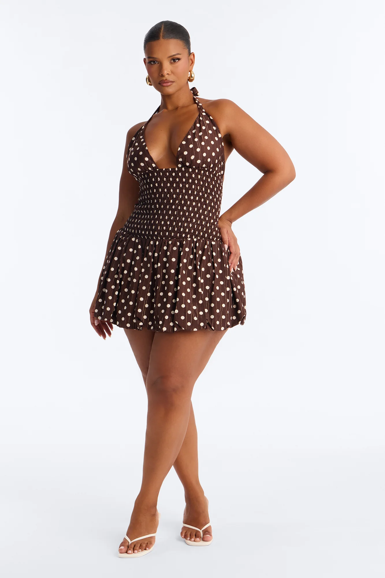Polina Polka Dot Bubble Mini Dress - Chocolate/Combo