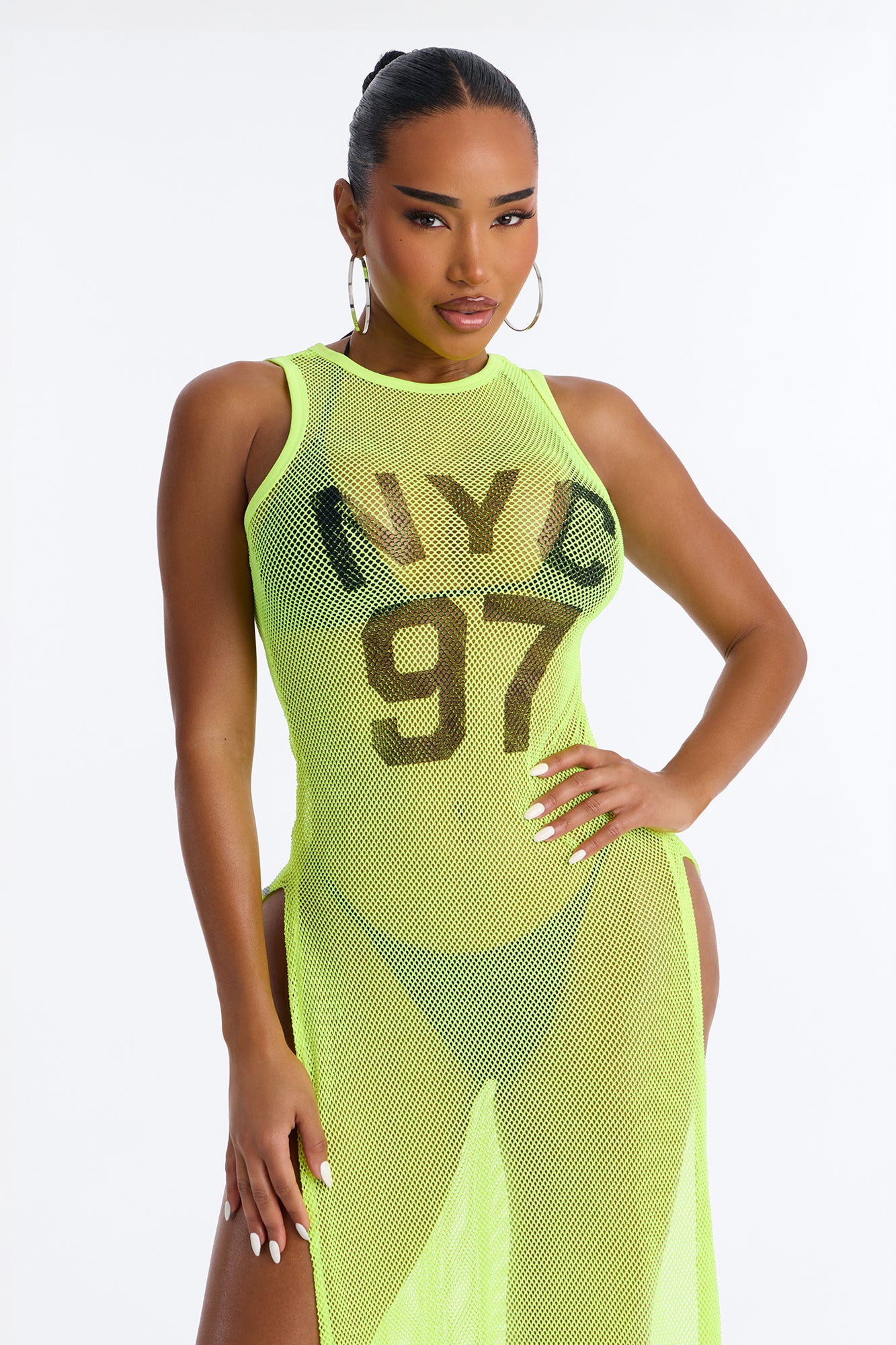 Poolside Chilling Fishnet Cover Up Dress - Yellow - Image 2