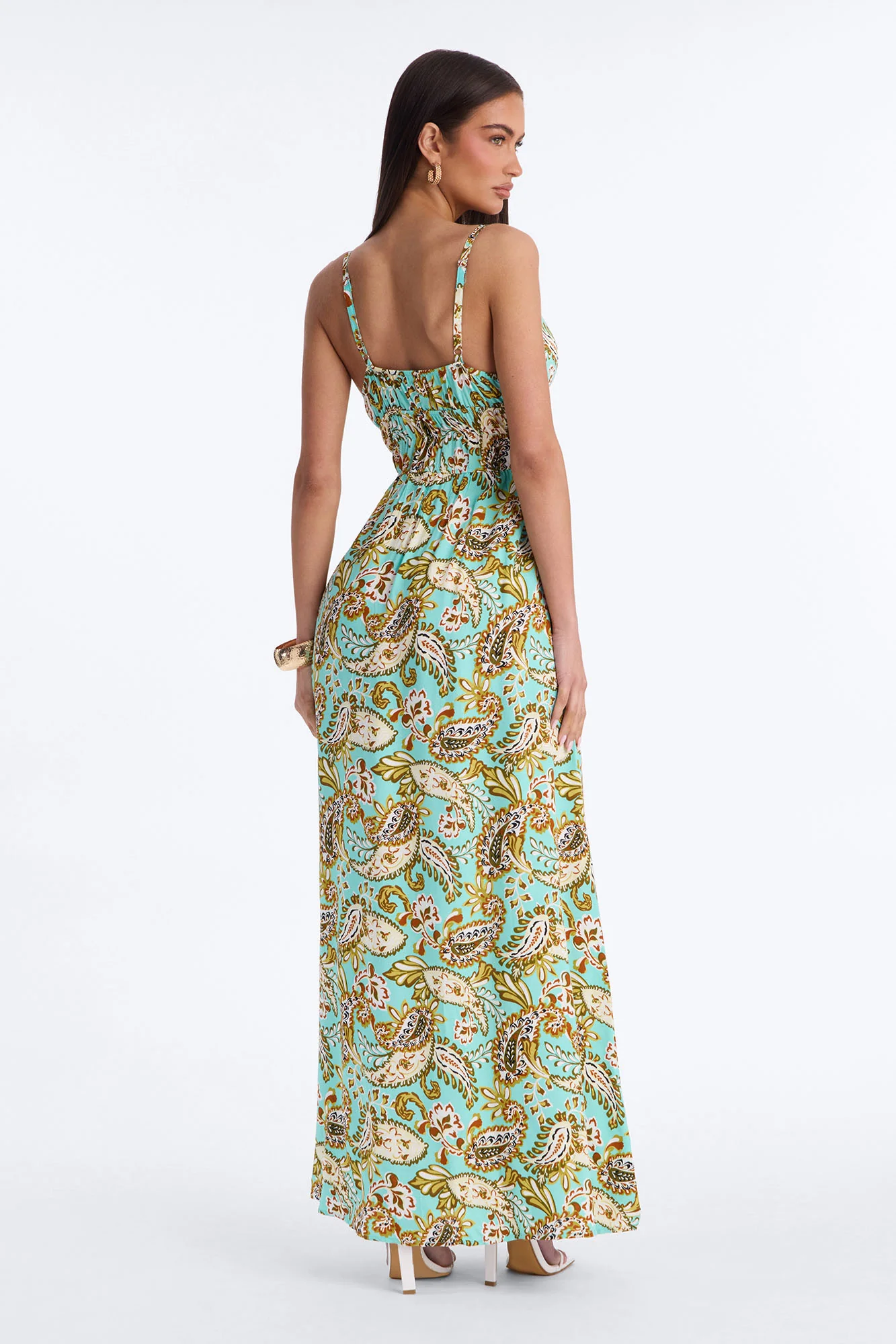 Posie Printed Flowy Maxi Dress - Aqua/Combo - Image 4