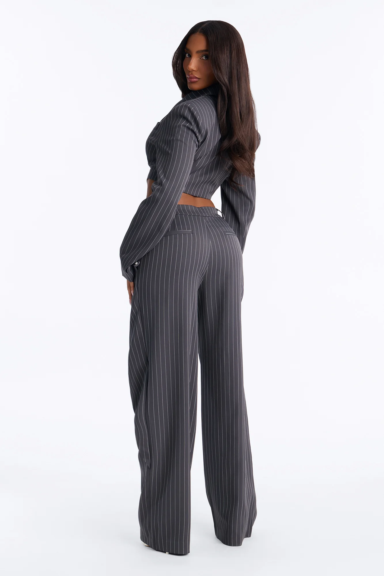 Power Plays Pinstripe Wrap Pant Set - Charcoal - Image 4