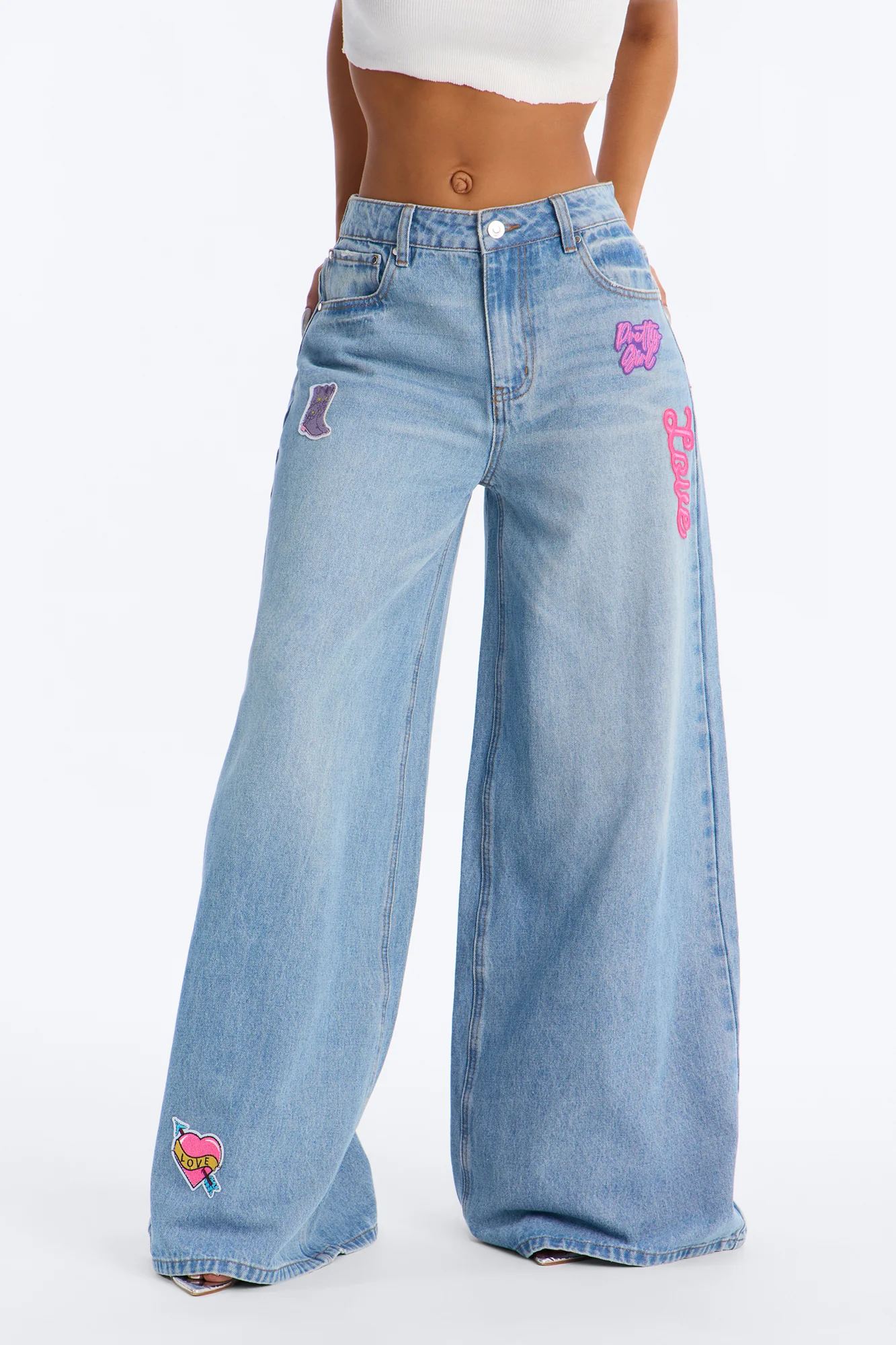 Pretty Girl Privilege Baggy Graphic Jeans - Light Wash
