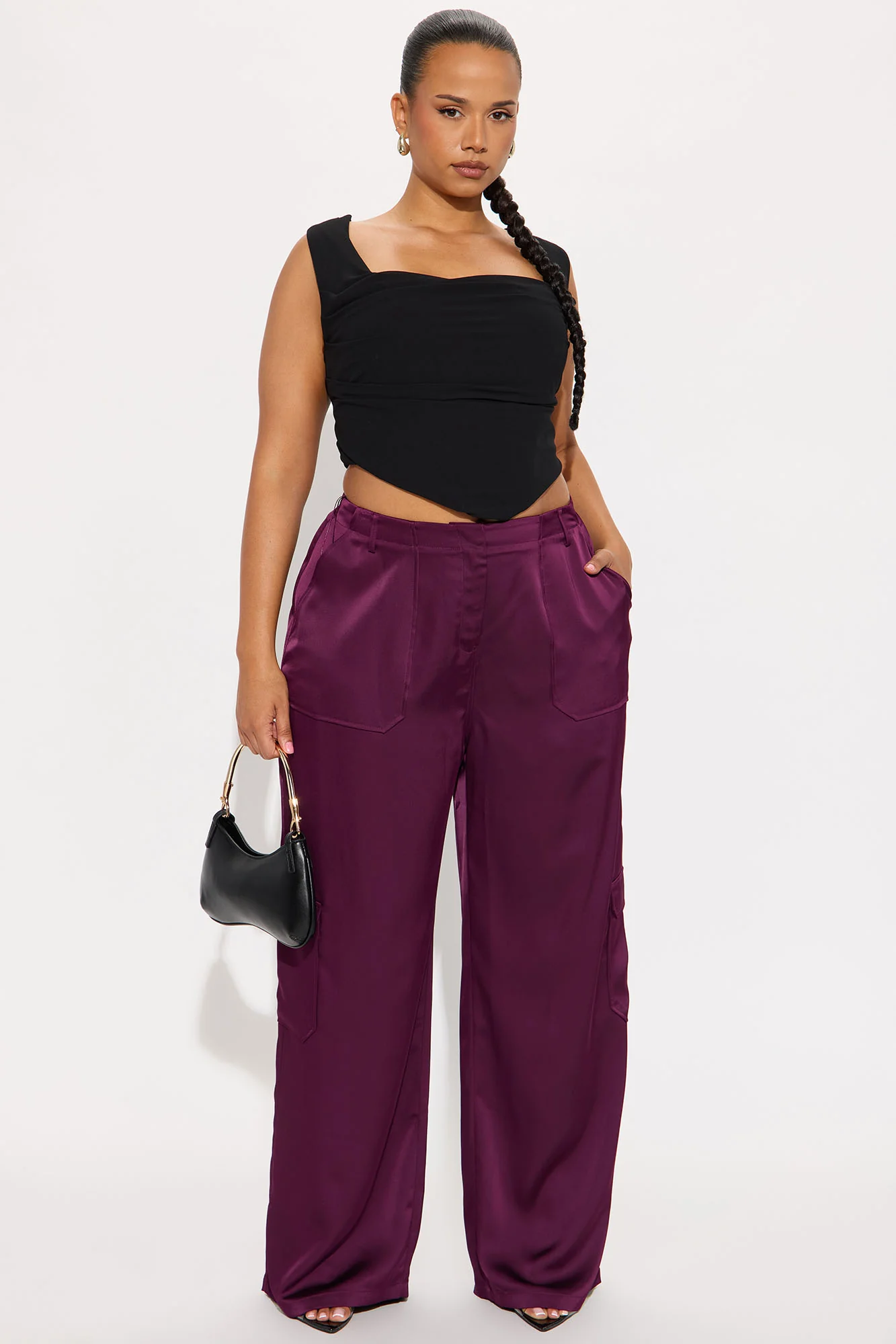 Pretty Girl Satin Cargo Pant - Plum - Image 4