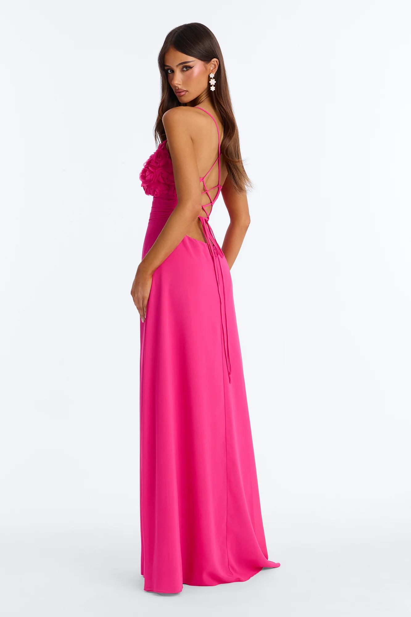 Pretty In Petals Chiffon Gown - Hot Pink - Image 4