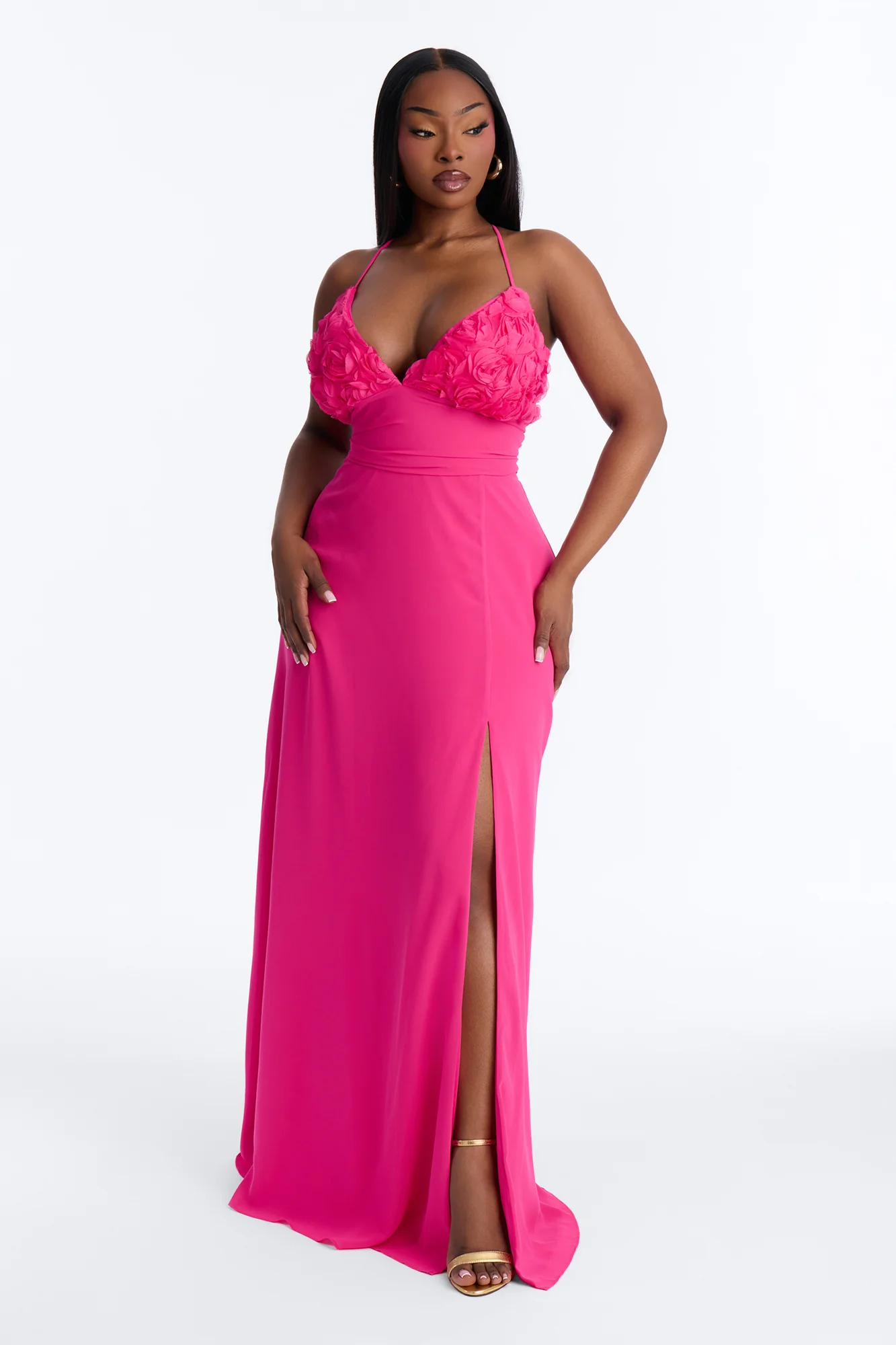 Pretty In Petals Chiffon Gown - Hot Pink - Image 5