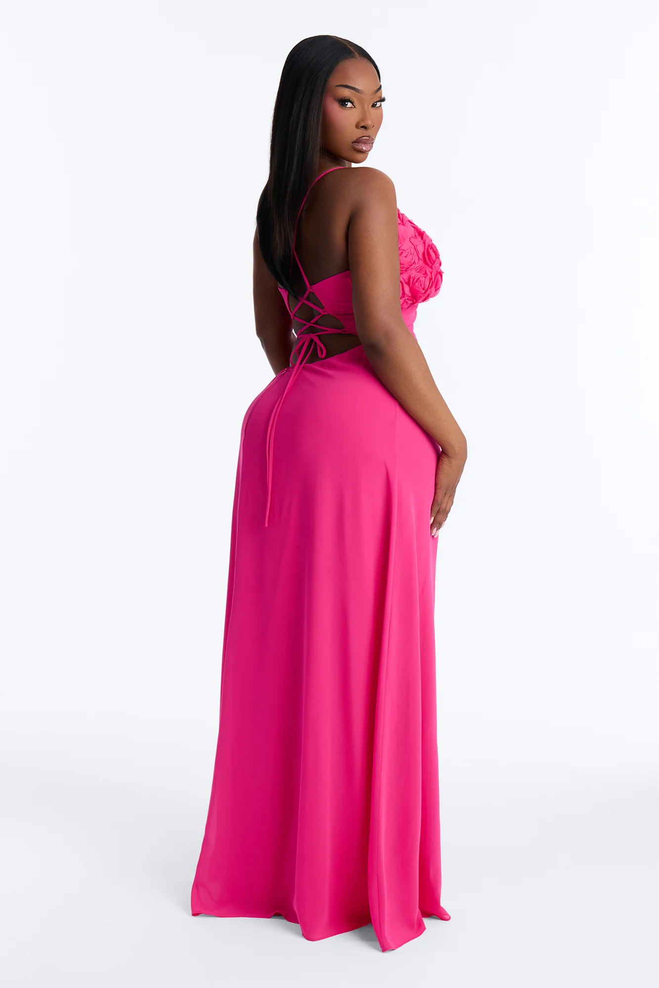 Pretty In Petals Chiffon Gown - Hot Pink - Image 7