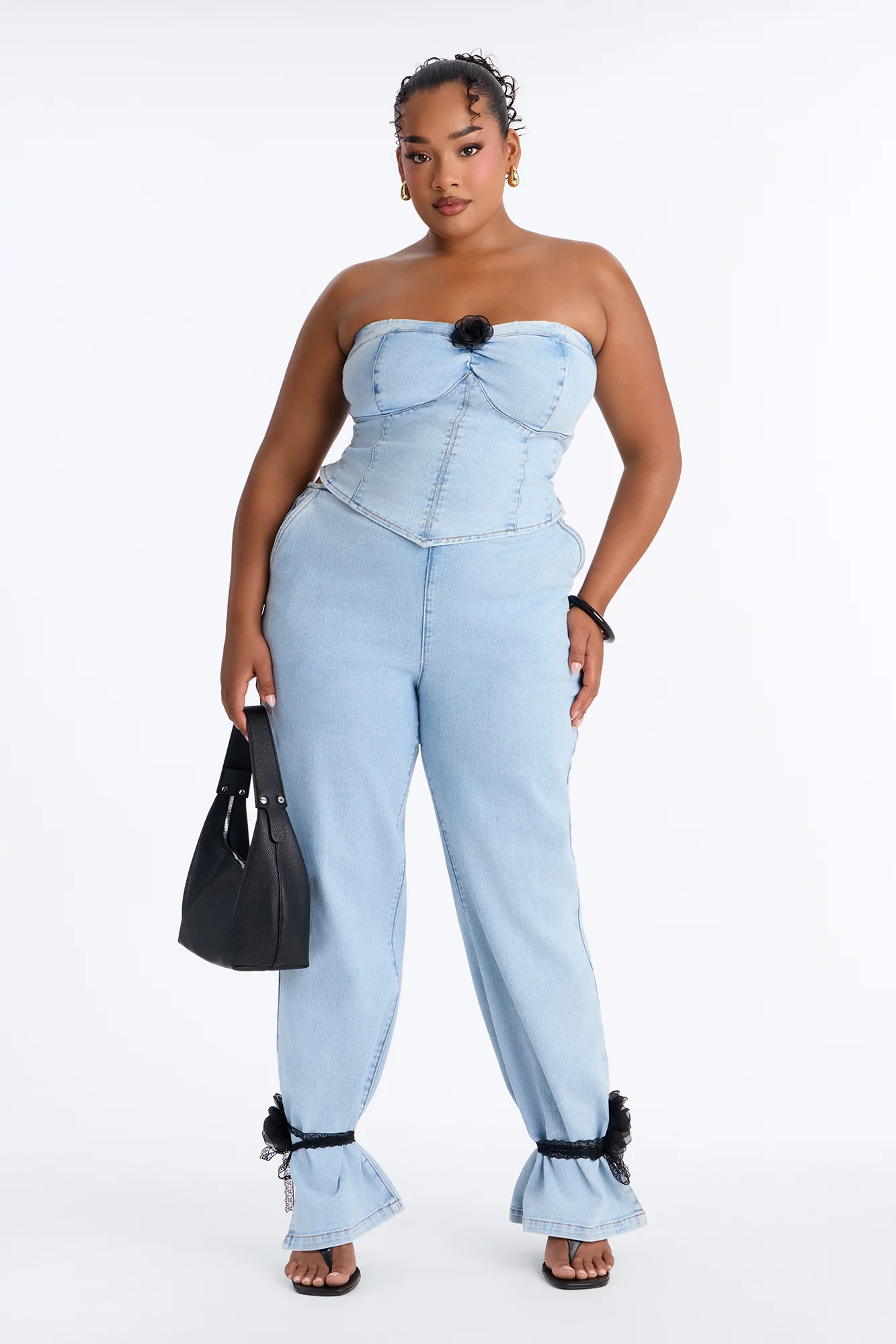 Pretty Little Ties Denim Pant Set - Light Wash - Image 5