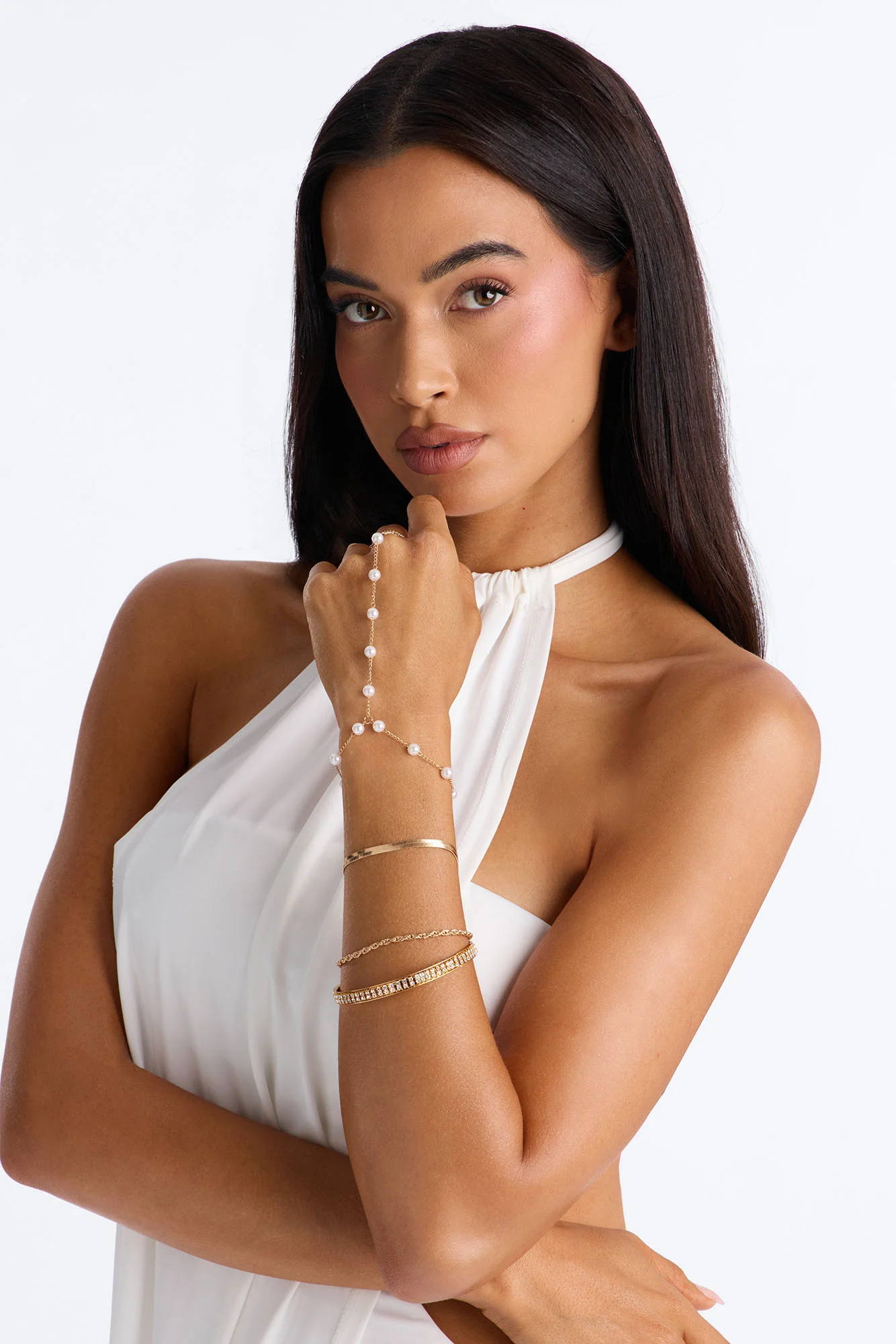 Pretty Pearls Hand Chain 4 Piece Multi Bracelet Set - Gold - Image 2