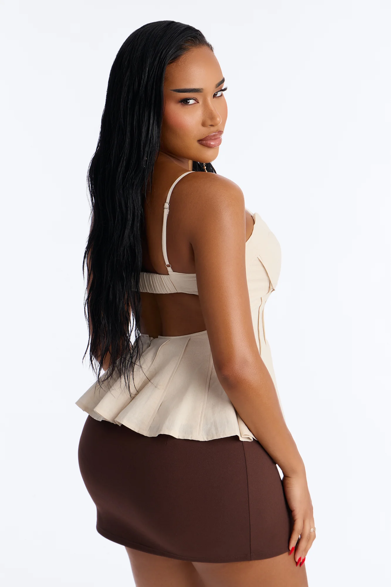 Pretty Please Peplum Linen Babydoll Top - Beige - Image 4
