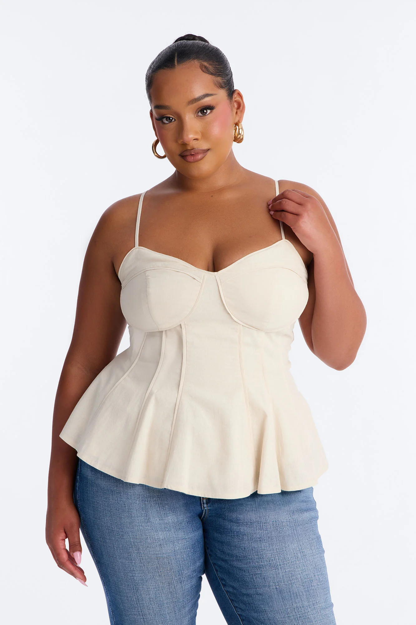 Pretty Please Peplum Linen Babydoll Top - Beige - Image 7