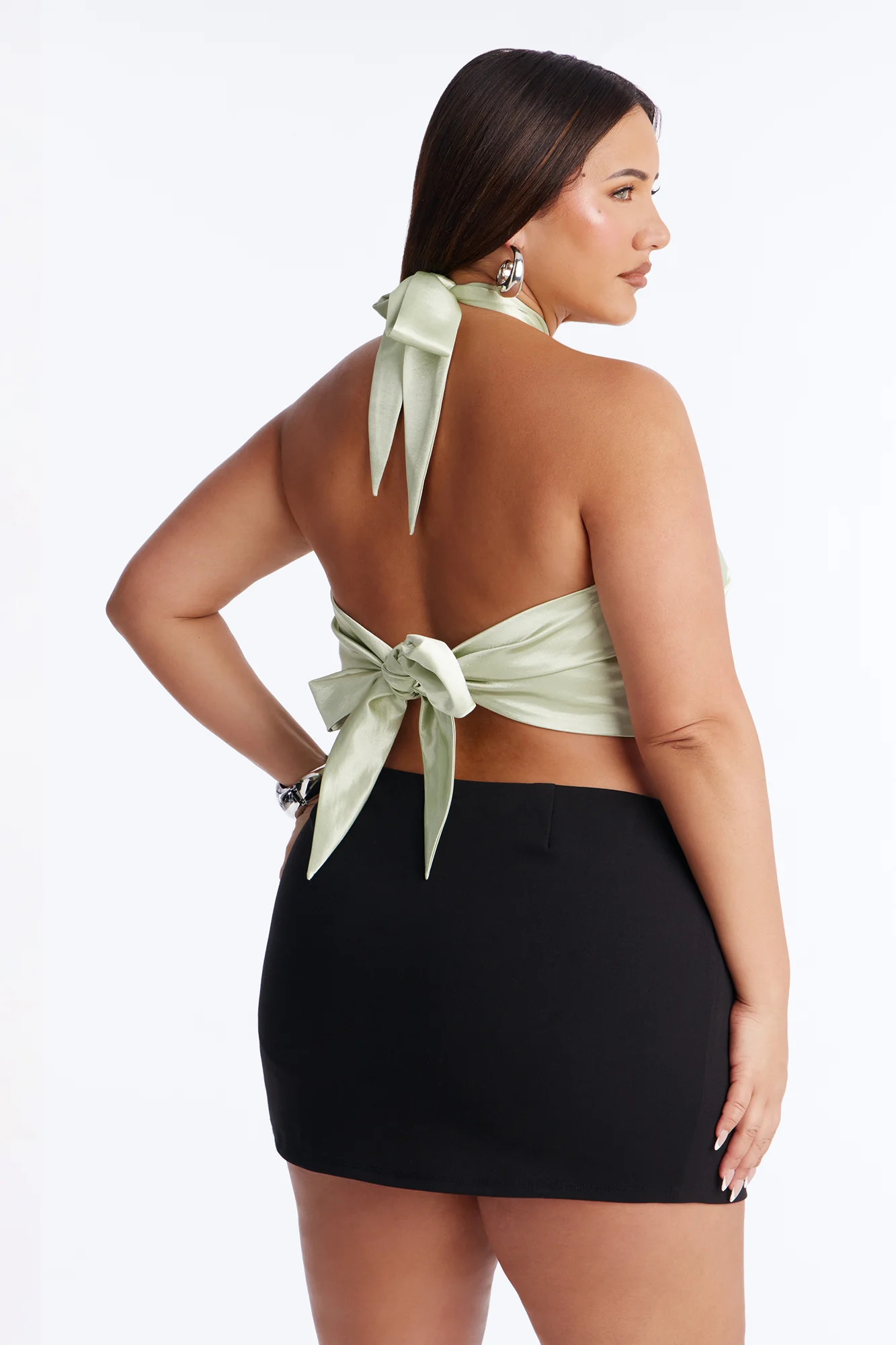 Pretty Things Tie Back Satin Halter Top - Sage - Image 4