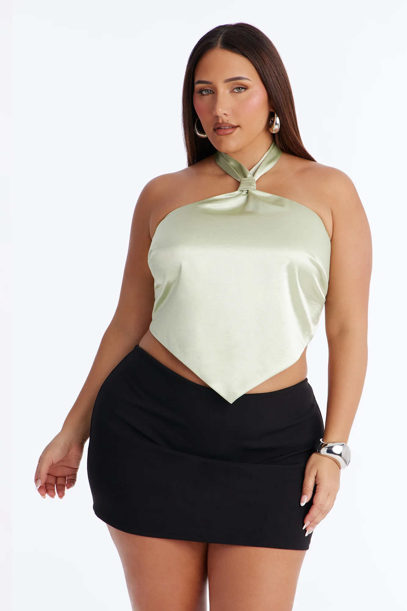 Pretty Things Tie Back Satin Halter Top - Sage - Image 6