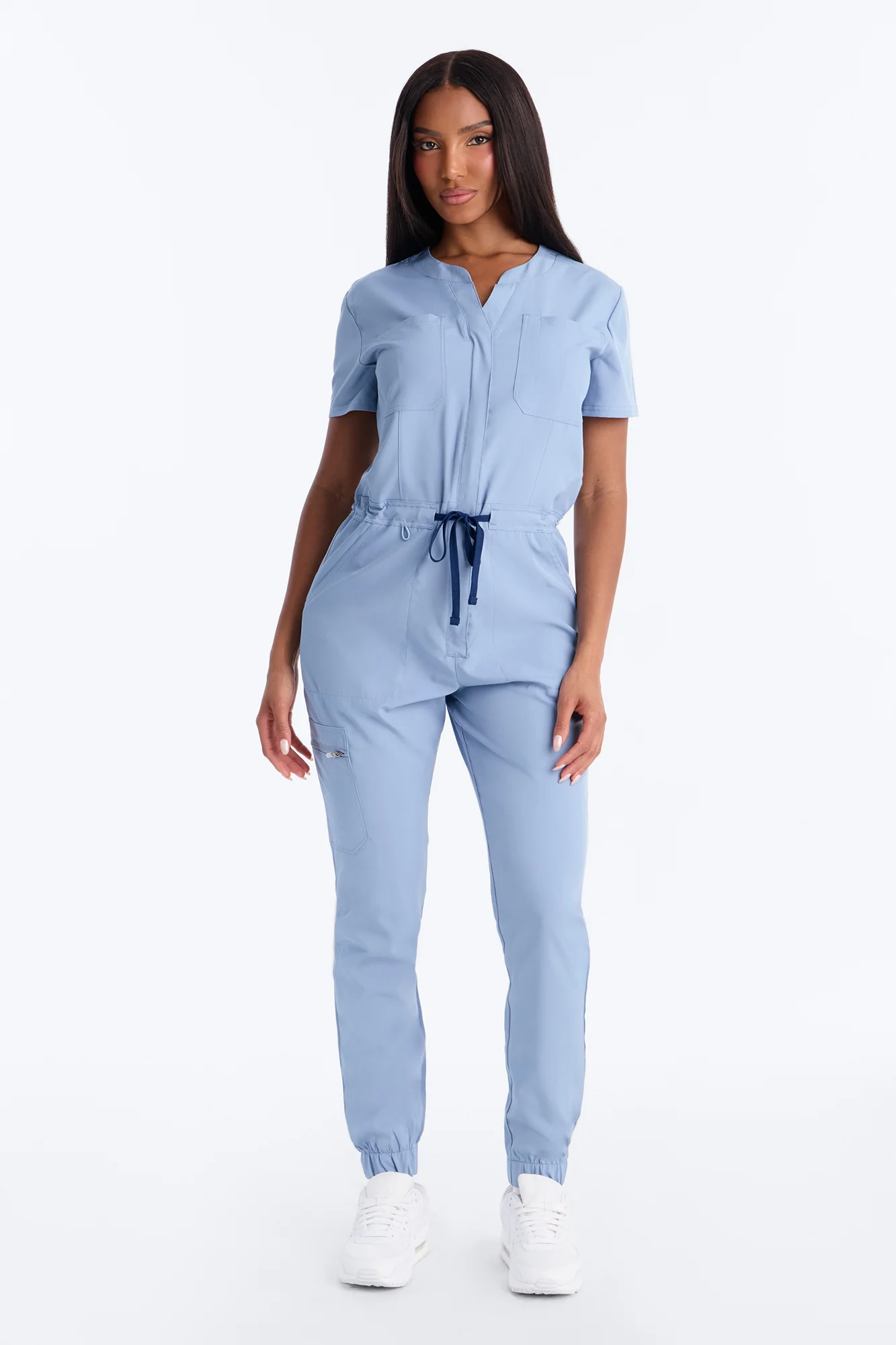 Prime Care Belted Uniform Scrub Jumpsuit - Dusty Blue