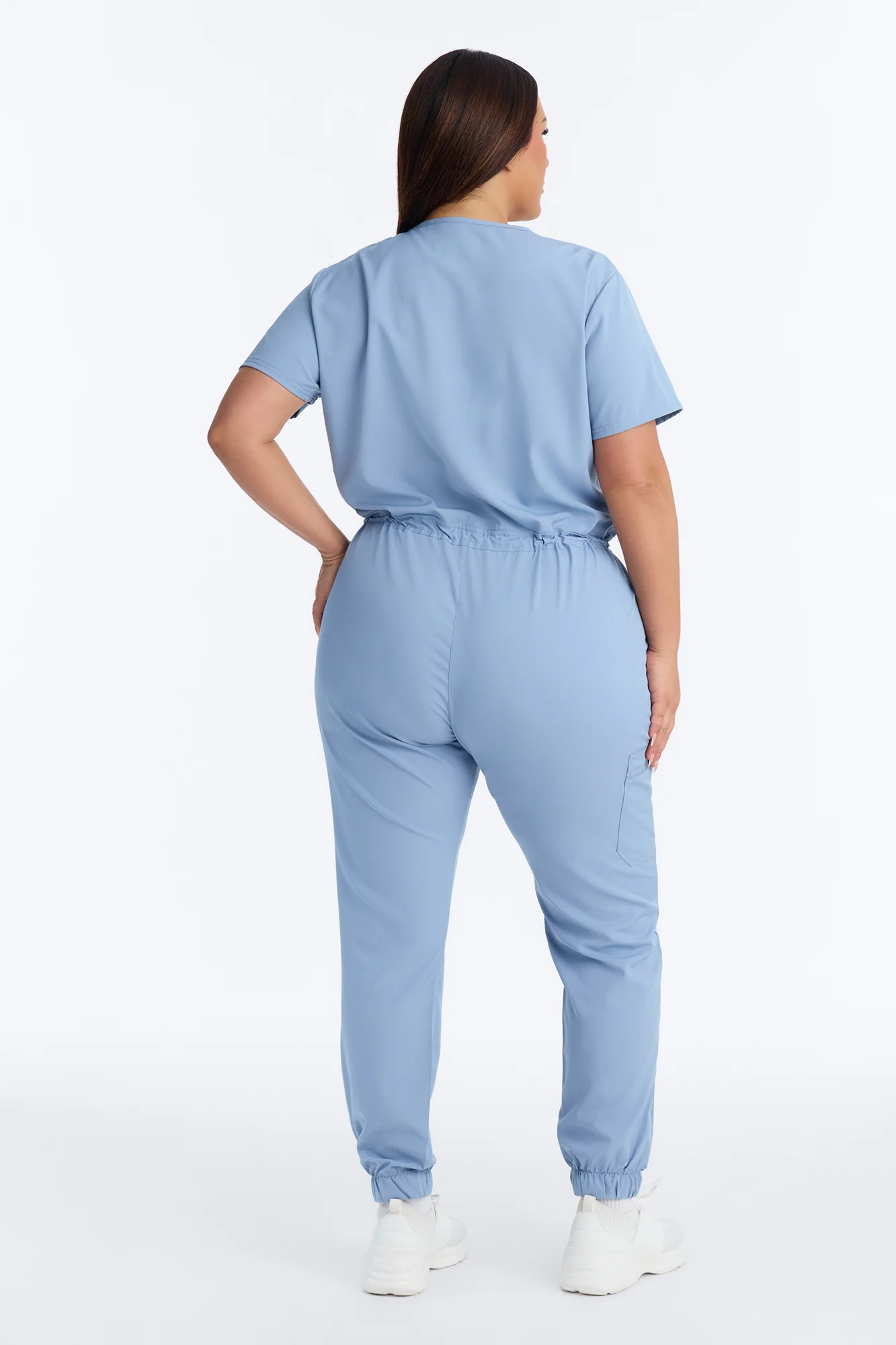 Prime Care Belted Uniform Scrub Jumpsuit - Dusty Blue - Image 8
