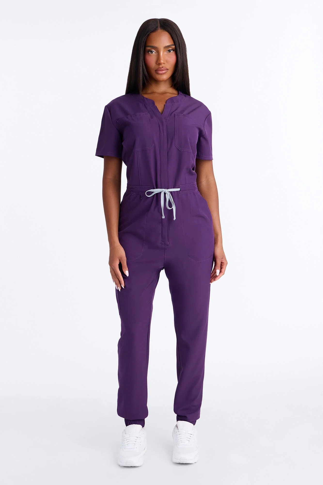 Prime Care Belted Uniform Scrub Jumpsuit - Eggplant