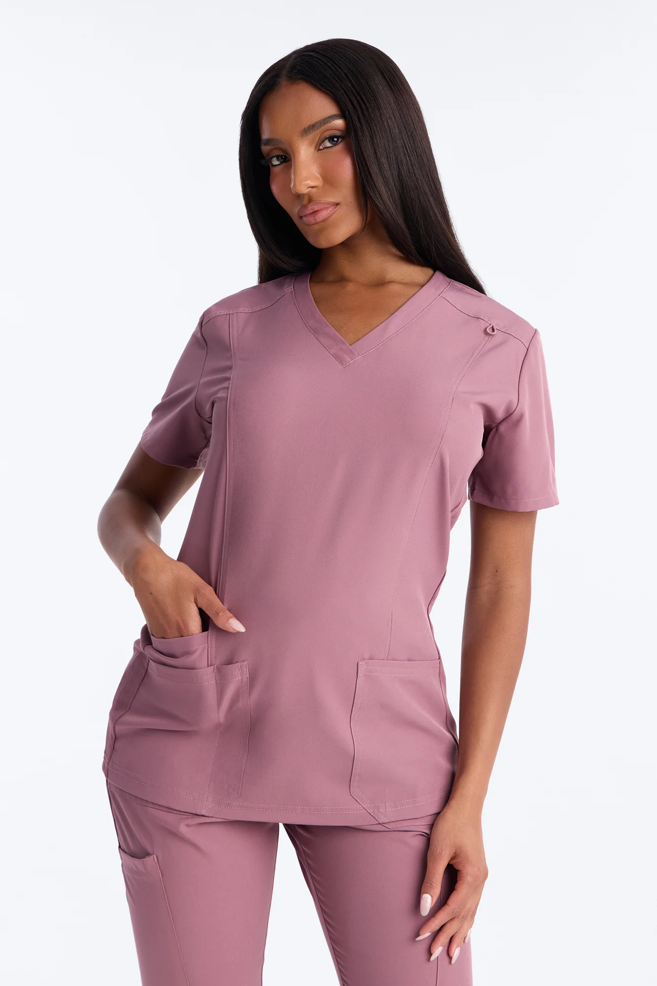 Prime Practice Sporty Open Leg Uniform Scrub Set - Mauve - Image 2