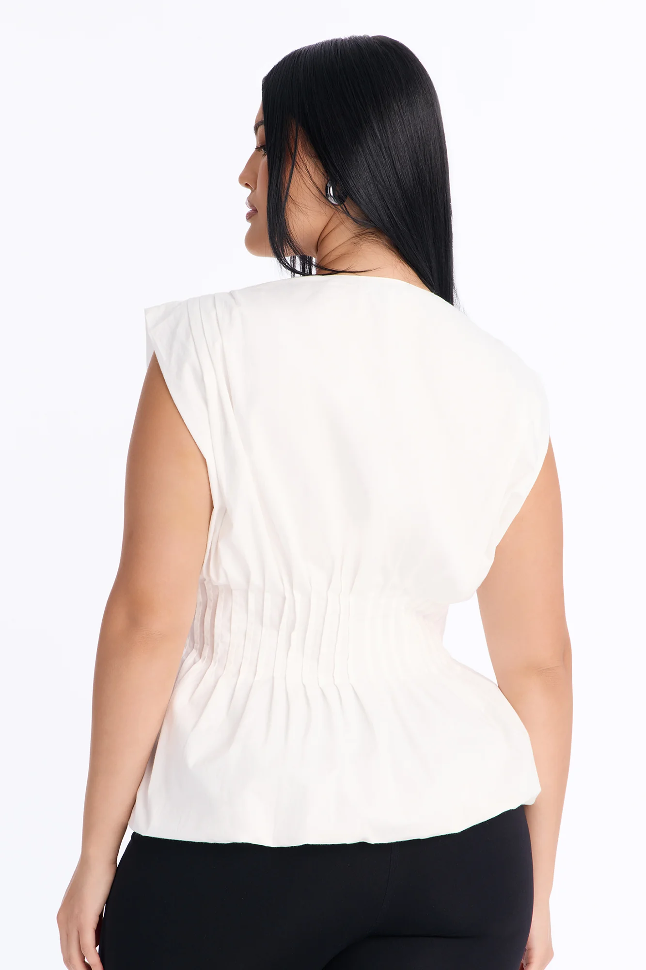 Priscilla Cinched Waist Sleeveless Top - White - Image 4