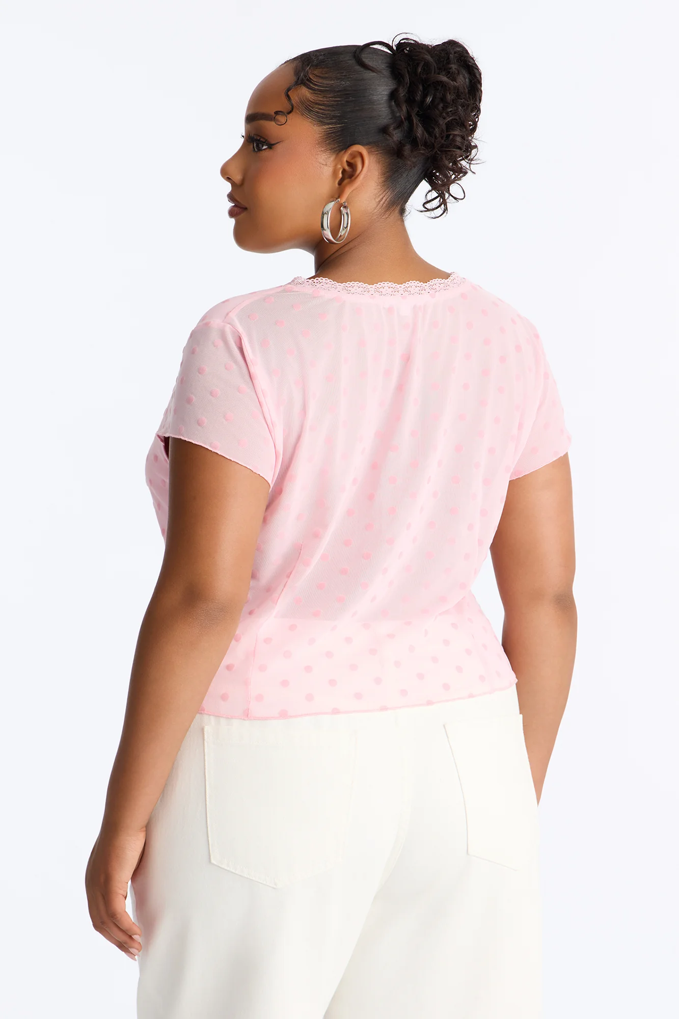 Priyanka Mesh Polka Dot Top - Pink - Image 8
