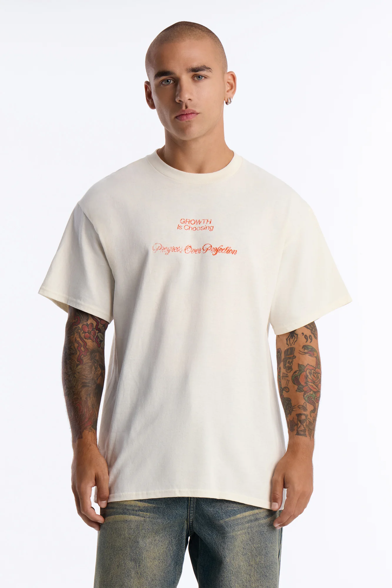 Progress Is Choosing Oversized Short Sleeve Tee - Cream