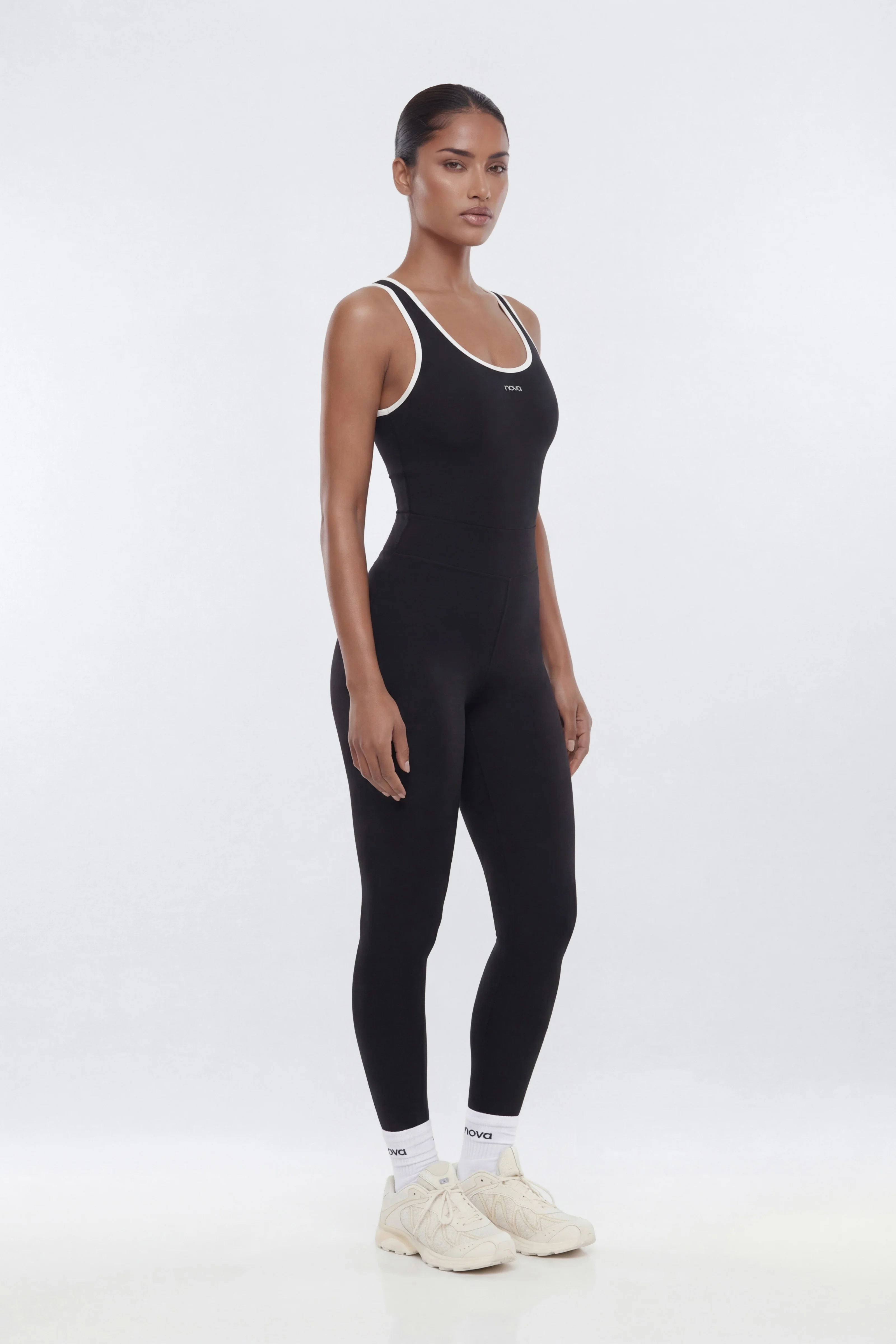 ProStretch™ 25″ Contrast Trim Skinny Racerback Cut Out Jumpsuit - Black - Image 2