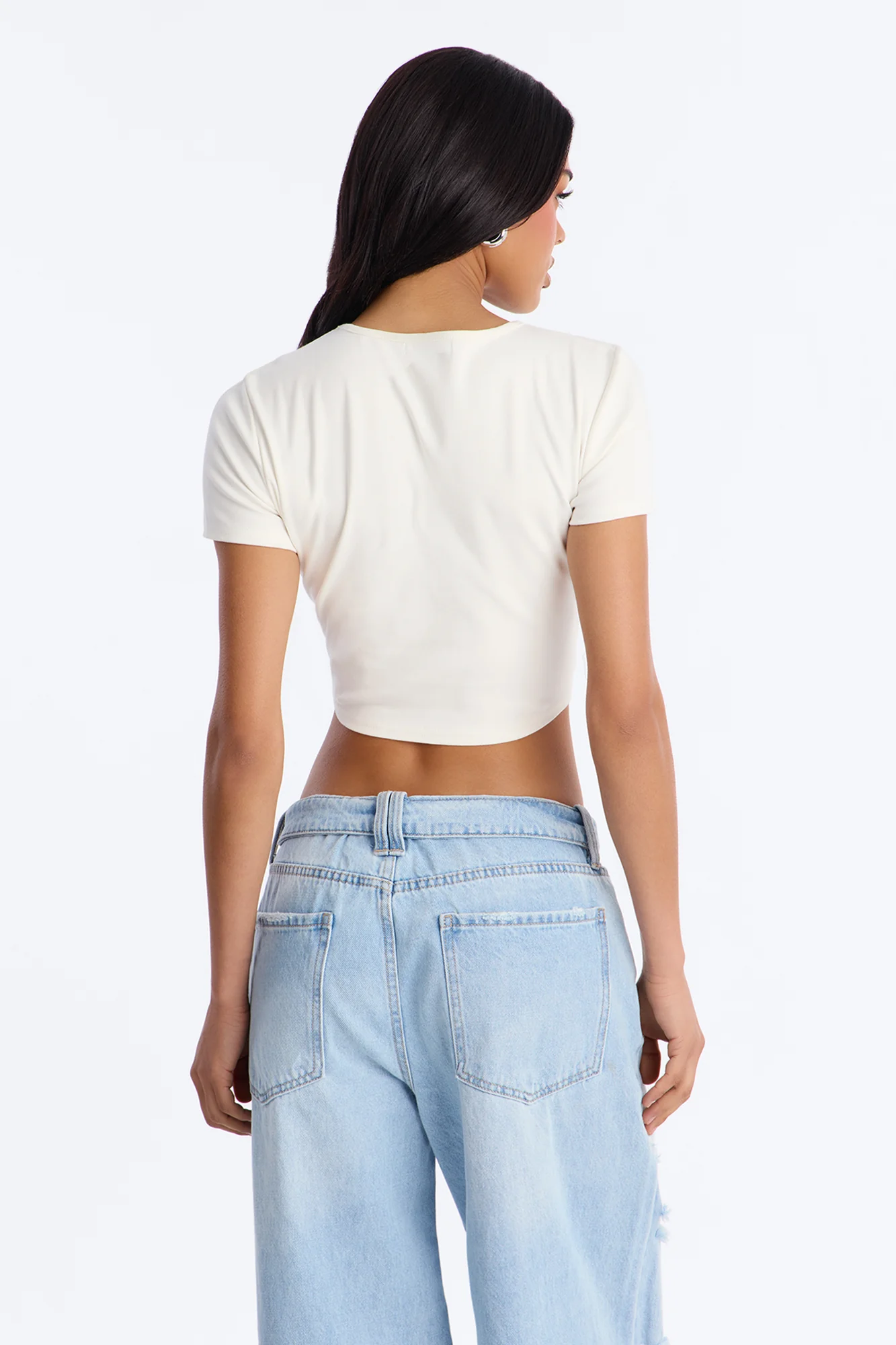 Pull My Heartstrings Lace Up Short Sleeve Top - White - Image 4