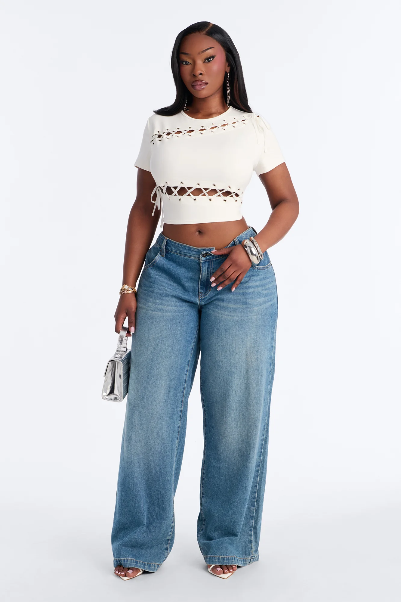 Pull My Heartstrings Lace Up Short Sleeve Top - White - Image 6