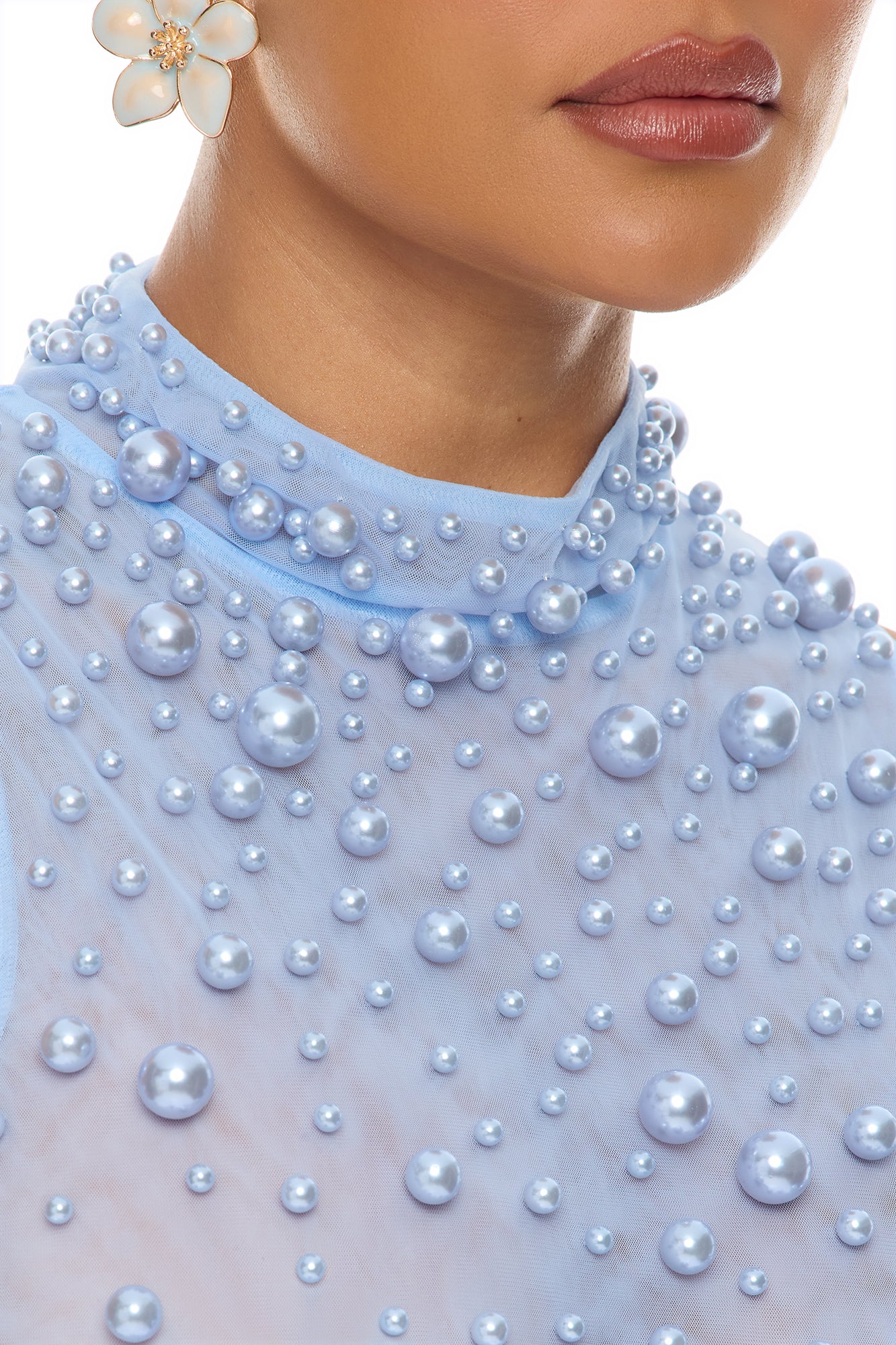 Pure Bliss Sheer Pearl Bodysuit - Light Blue - Image 4
