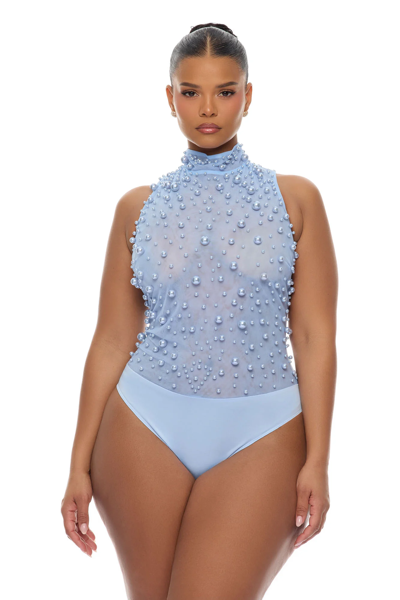 Pure Bliss Sheer Pearl Bodysuit - Light Blue - Image 7