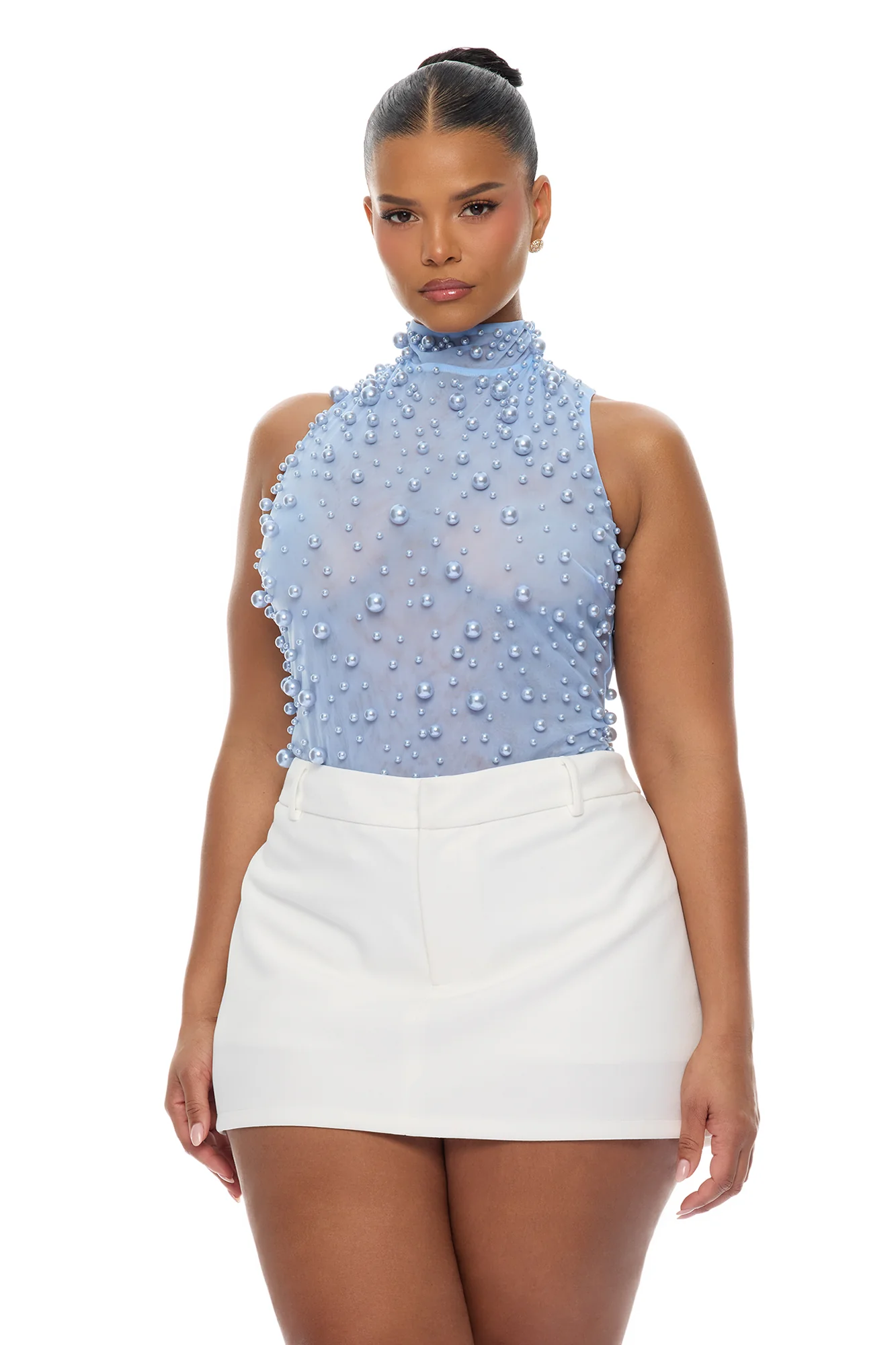 Pure Bliss Sheer Pearl Bodysuit - Light Blue - Image 9