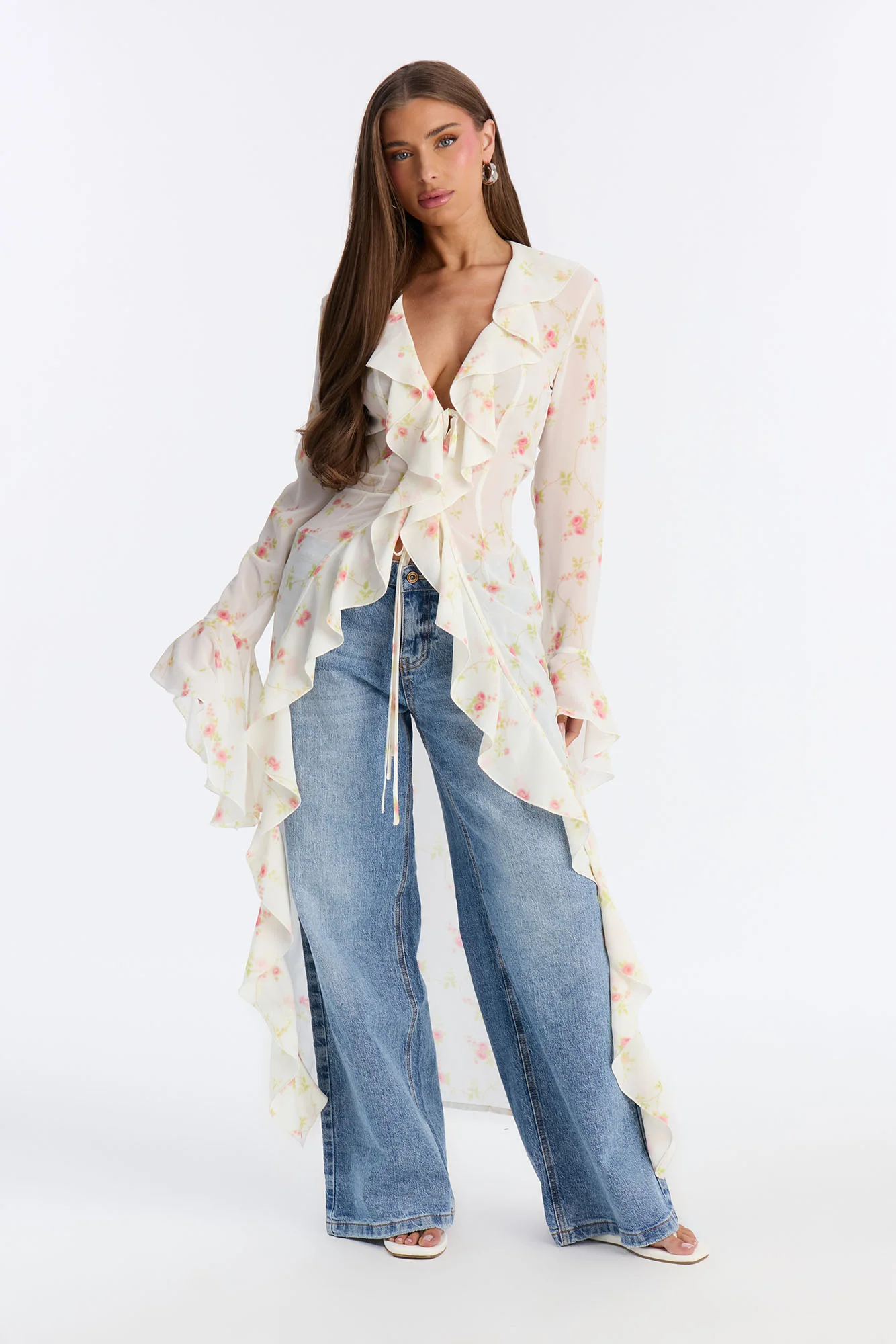 Pure Confidence Ditsy Floral Tie Front Maxi Top - Sage/combo