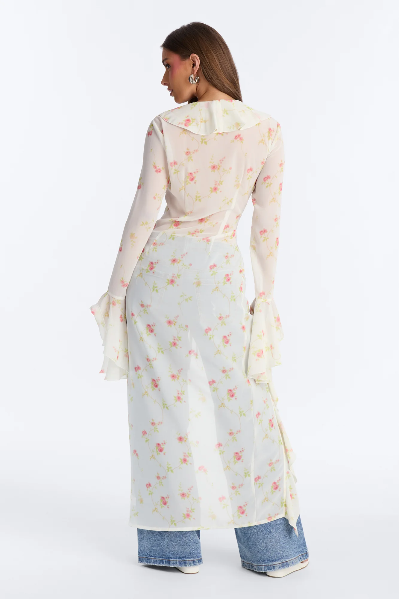 Pure Confidence Ditsy Floral Tie Front Maxi Top - Sage/combo - Image 4