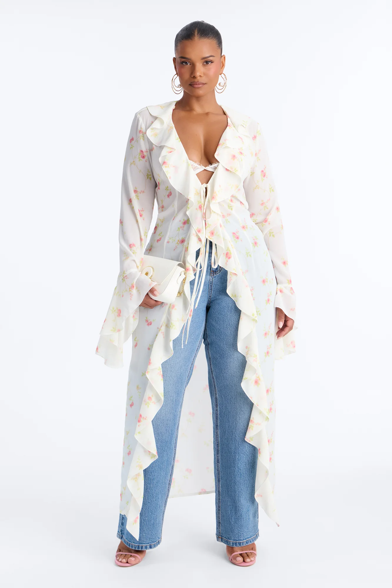Pure Confidence Ditsy Floral Tie Front Maxi Top - Sage/combo - Image 5