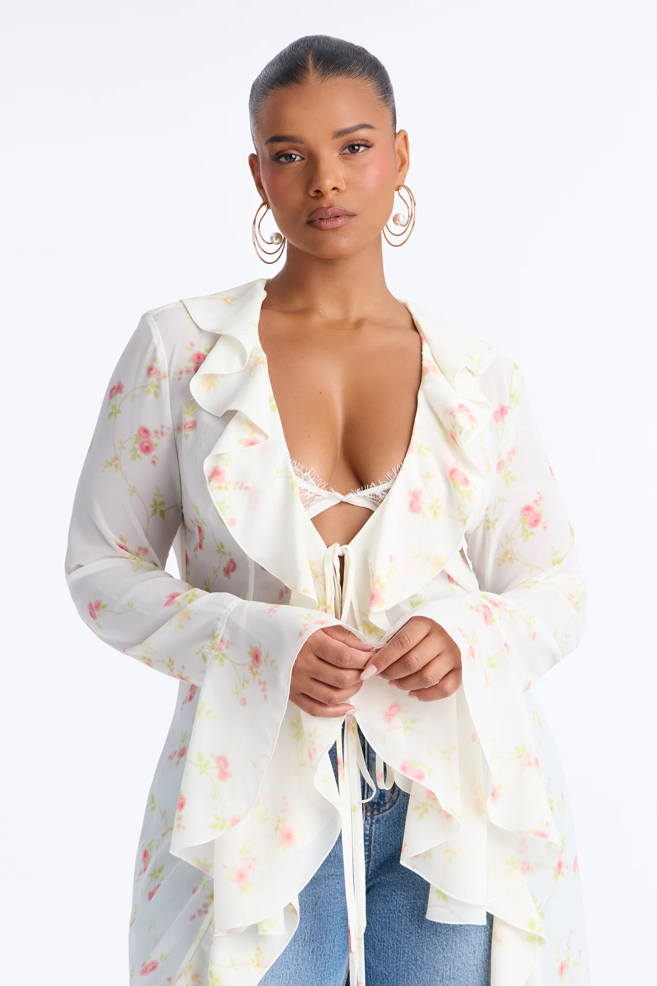 Pure Confidence Ditsy Floral Tie Front Maxi Top - Sage/combo - Image 6