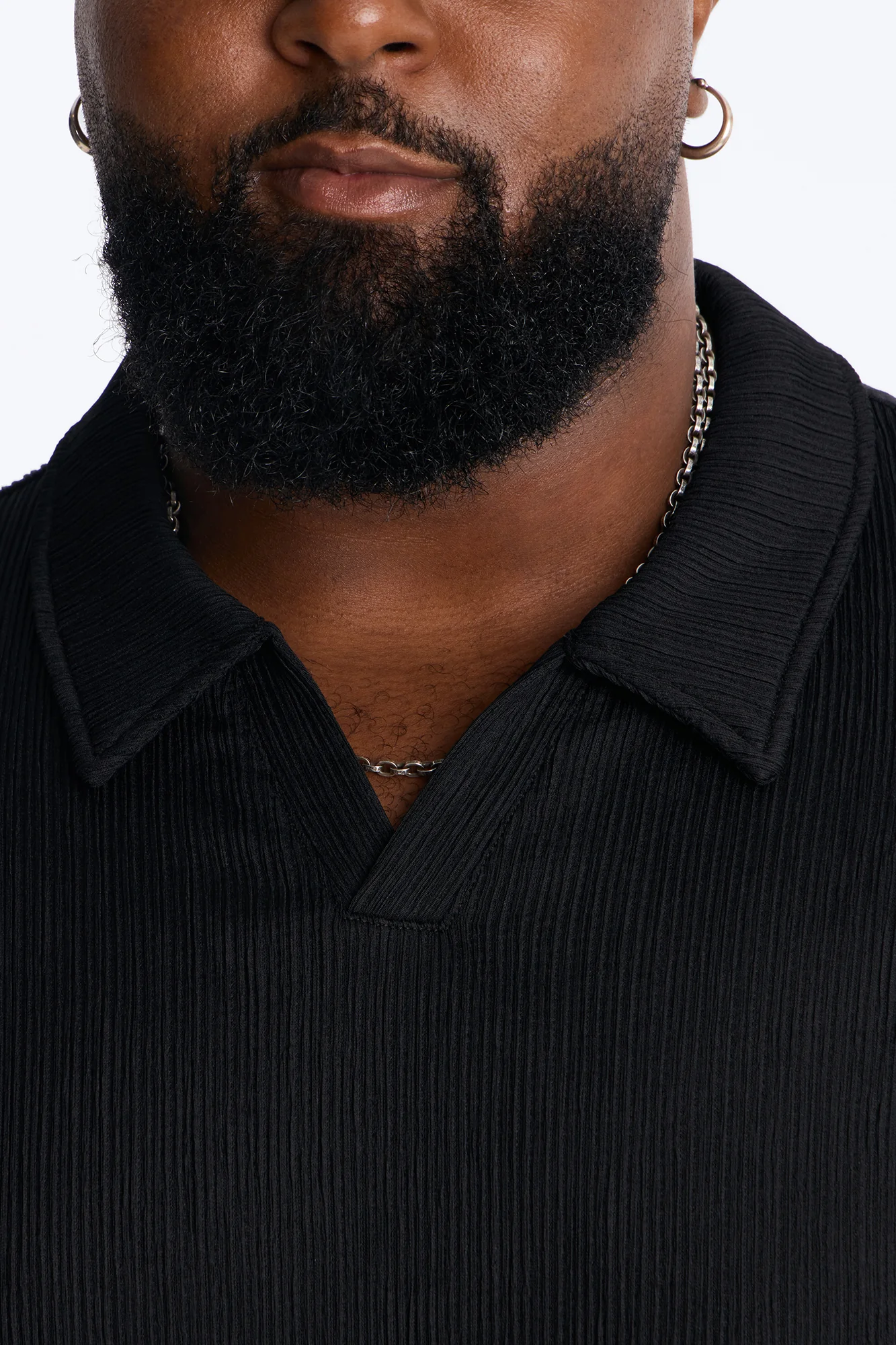 Pure Form Plisse Johnny Collar Polo - Black - Image 7