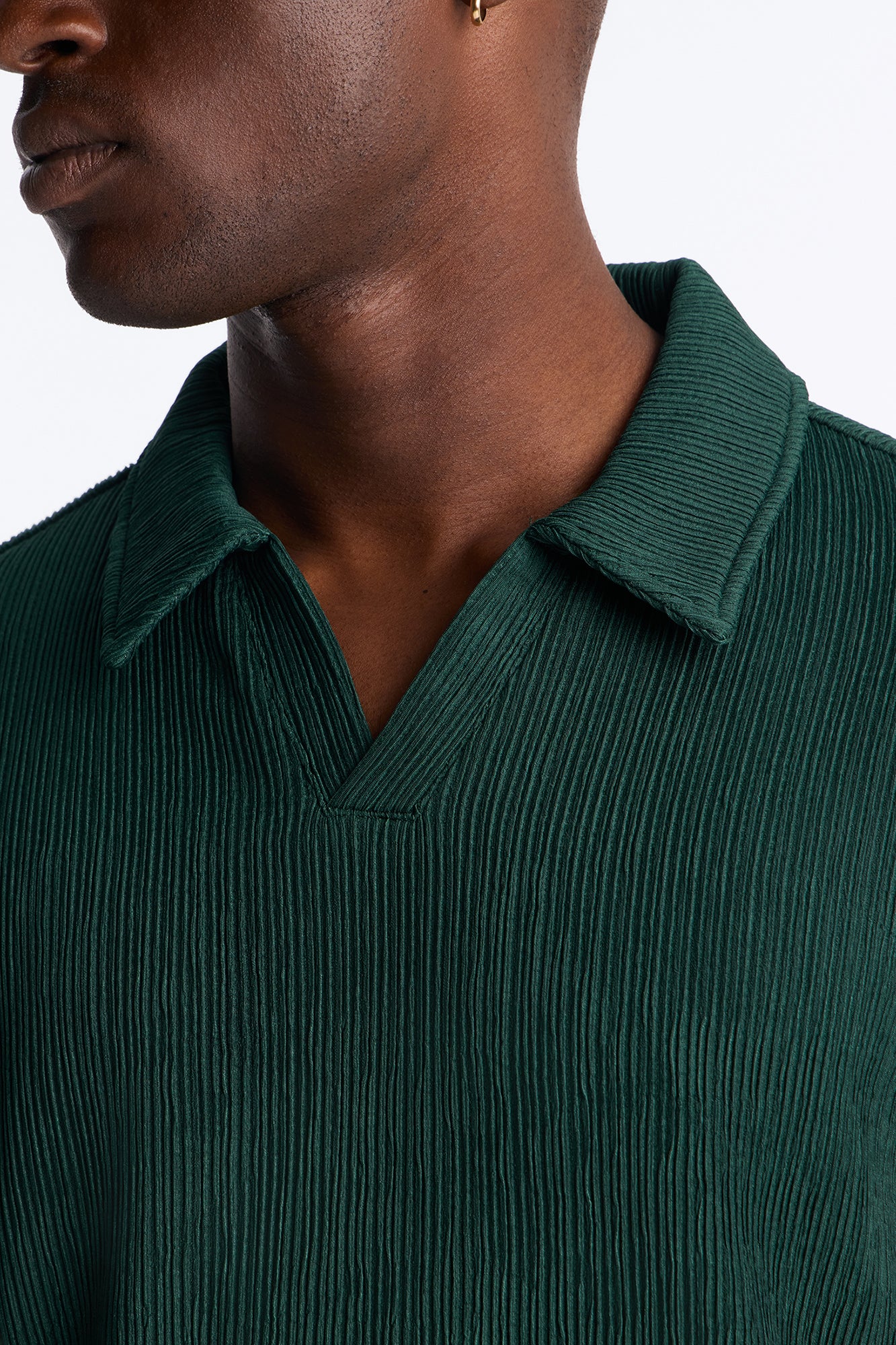 Pure Form Plisse Johnny Collar Polo - Hunter Green - Image 3