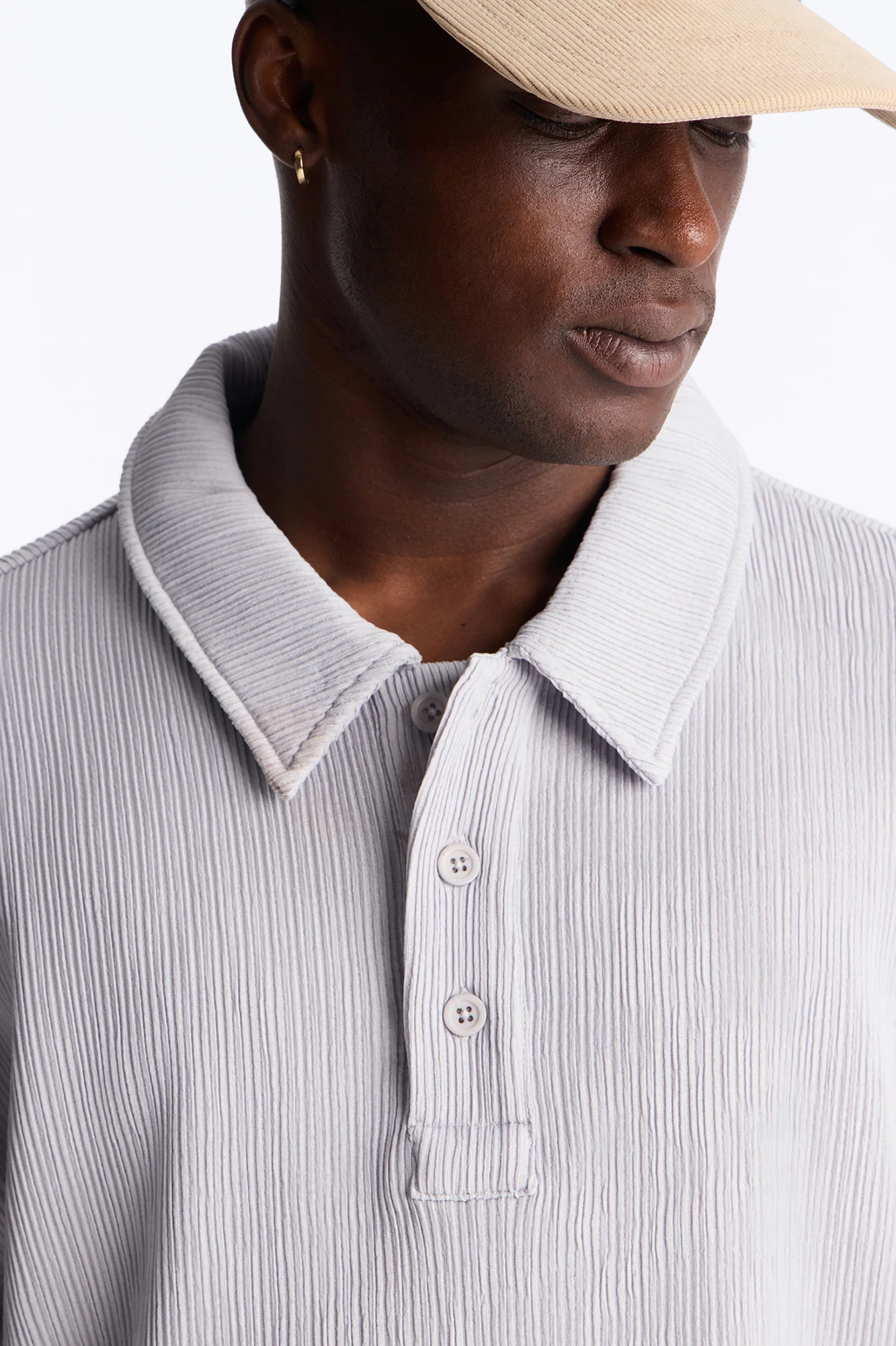 Pure Form Plisse Polo - Grey - Image 3