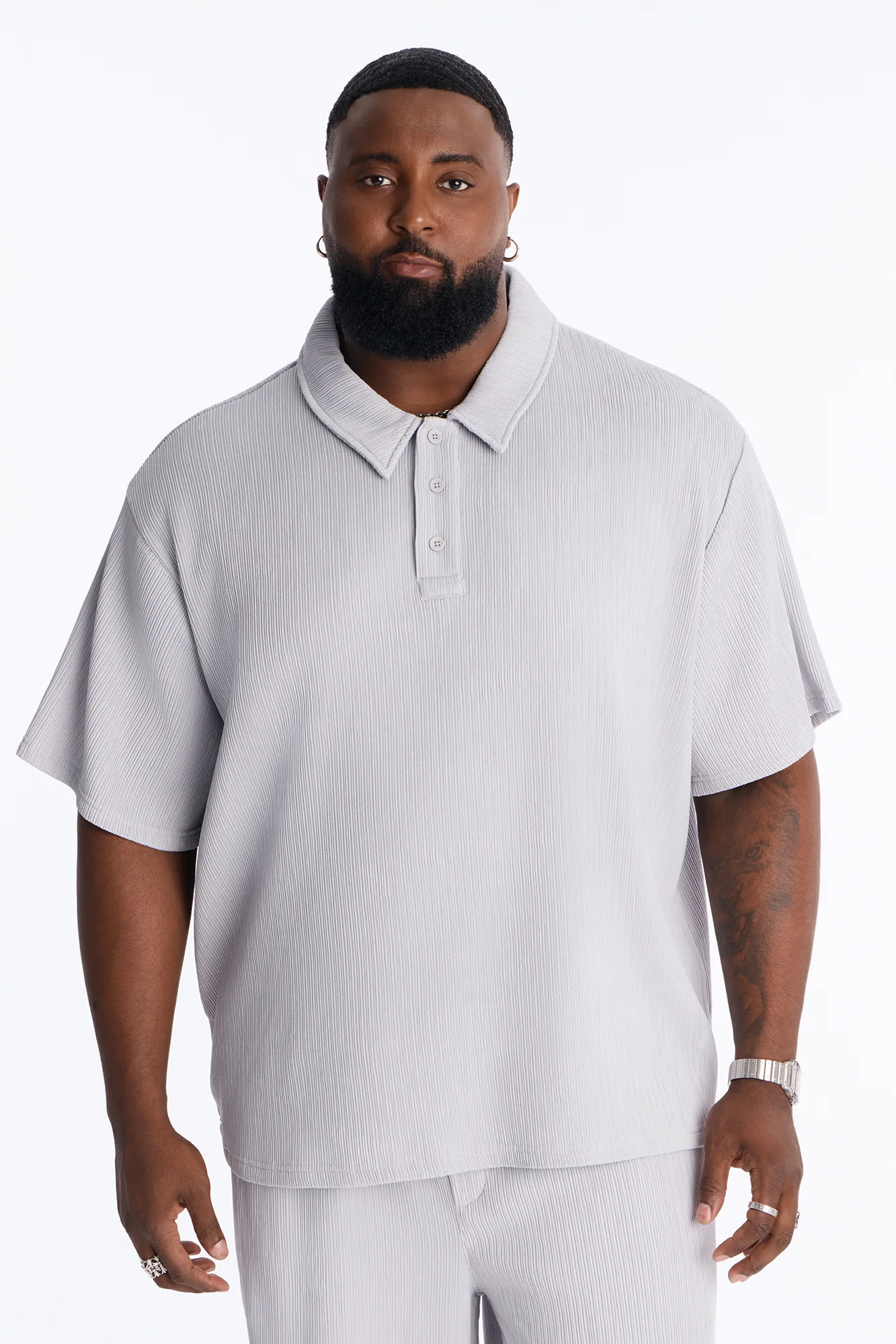 Pure Form Plisse Polo - Grey - Image 5