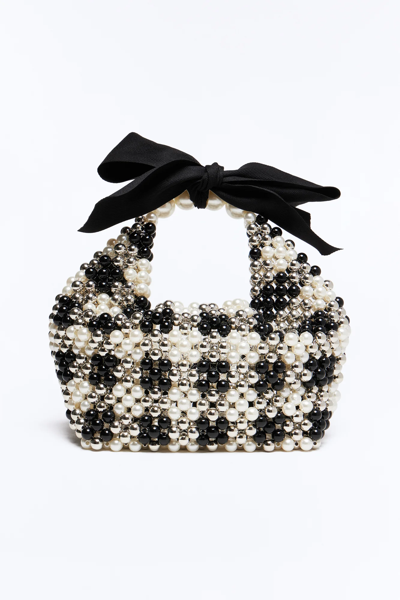 Queen's Gambit Beaded Crossbody Handbag - Black/White - Image 3