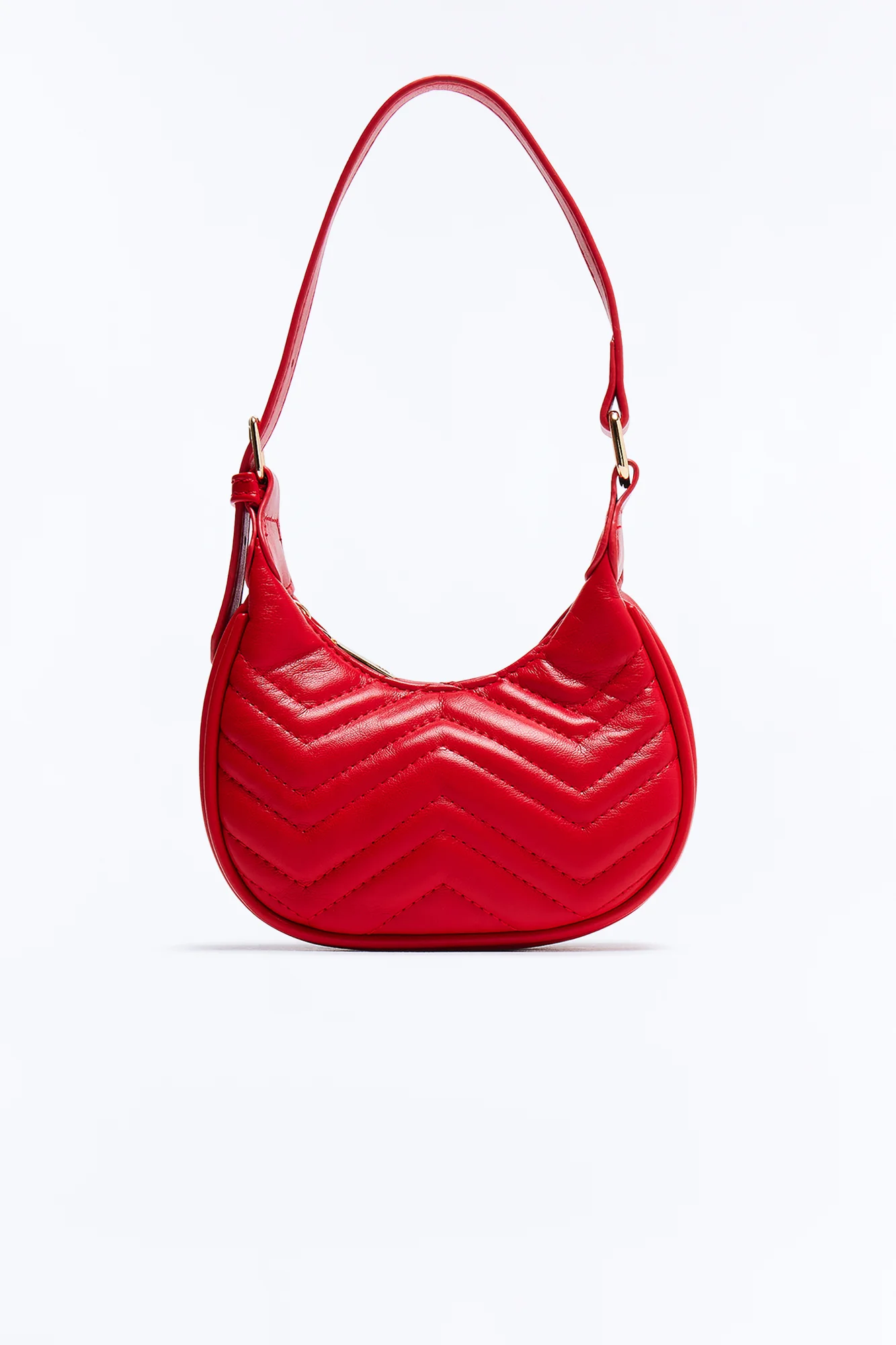 Quilted Out Mini Faux Leather Shoulder Handbag - Red - Image 3