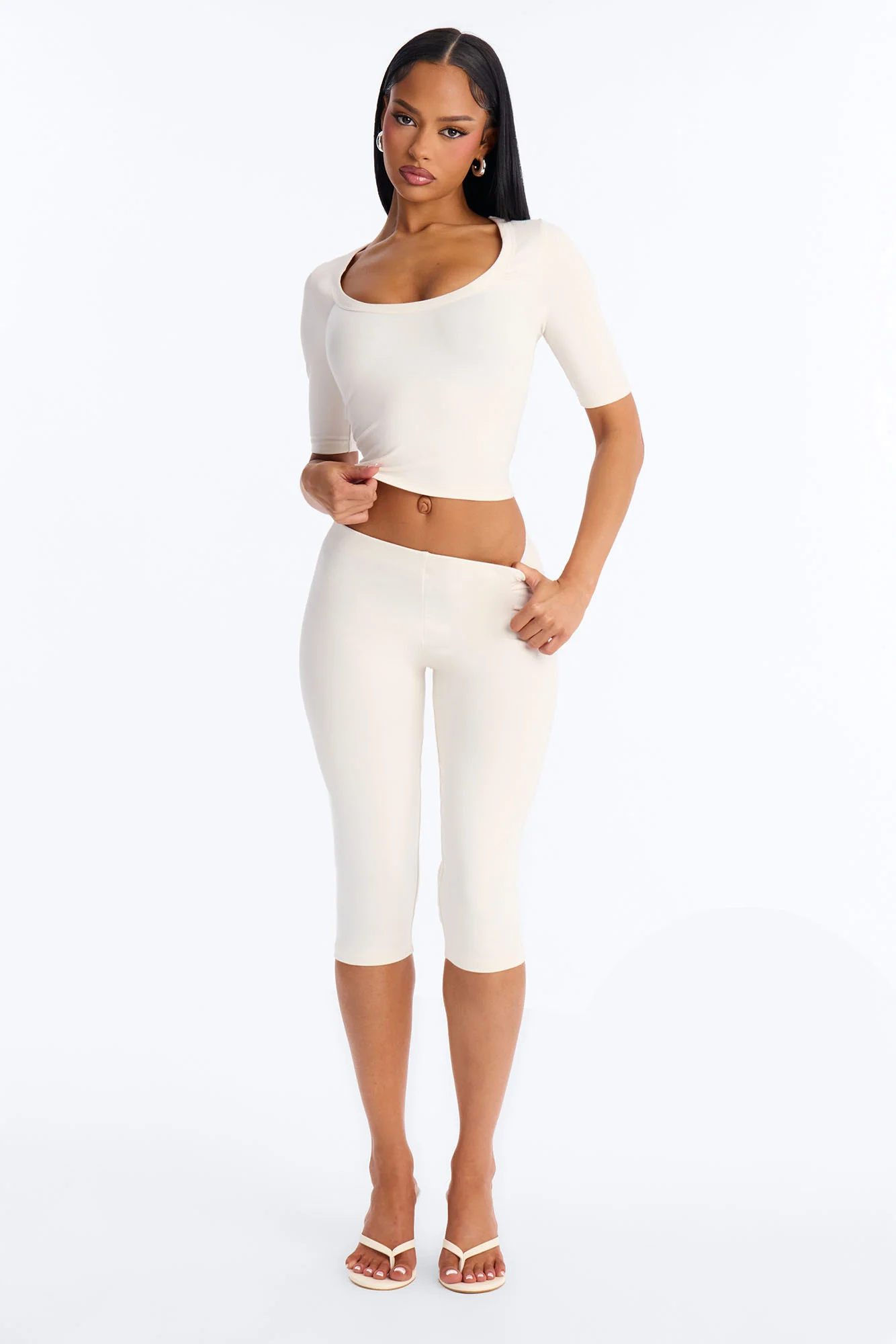 Quinn 3/4 Sleeve Scoop Neck Top - Cream - Image 2