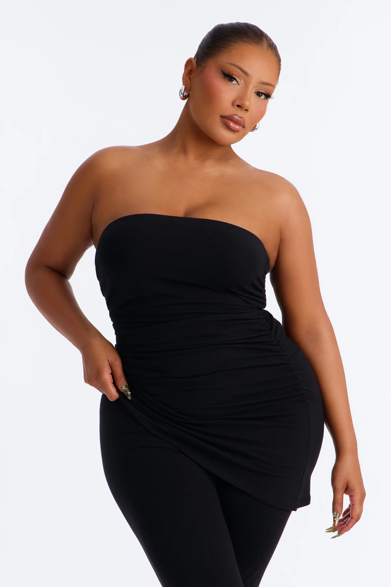 Quinn Asymmetrical Ruched Tube Top - Black - Image 5