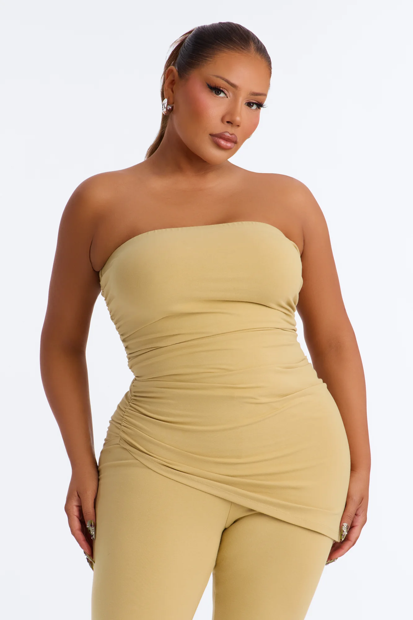 Quinn Asymmetrical Ruched Tube Top - Honey - Image 5