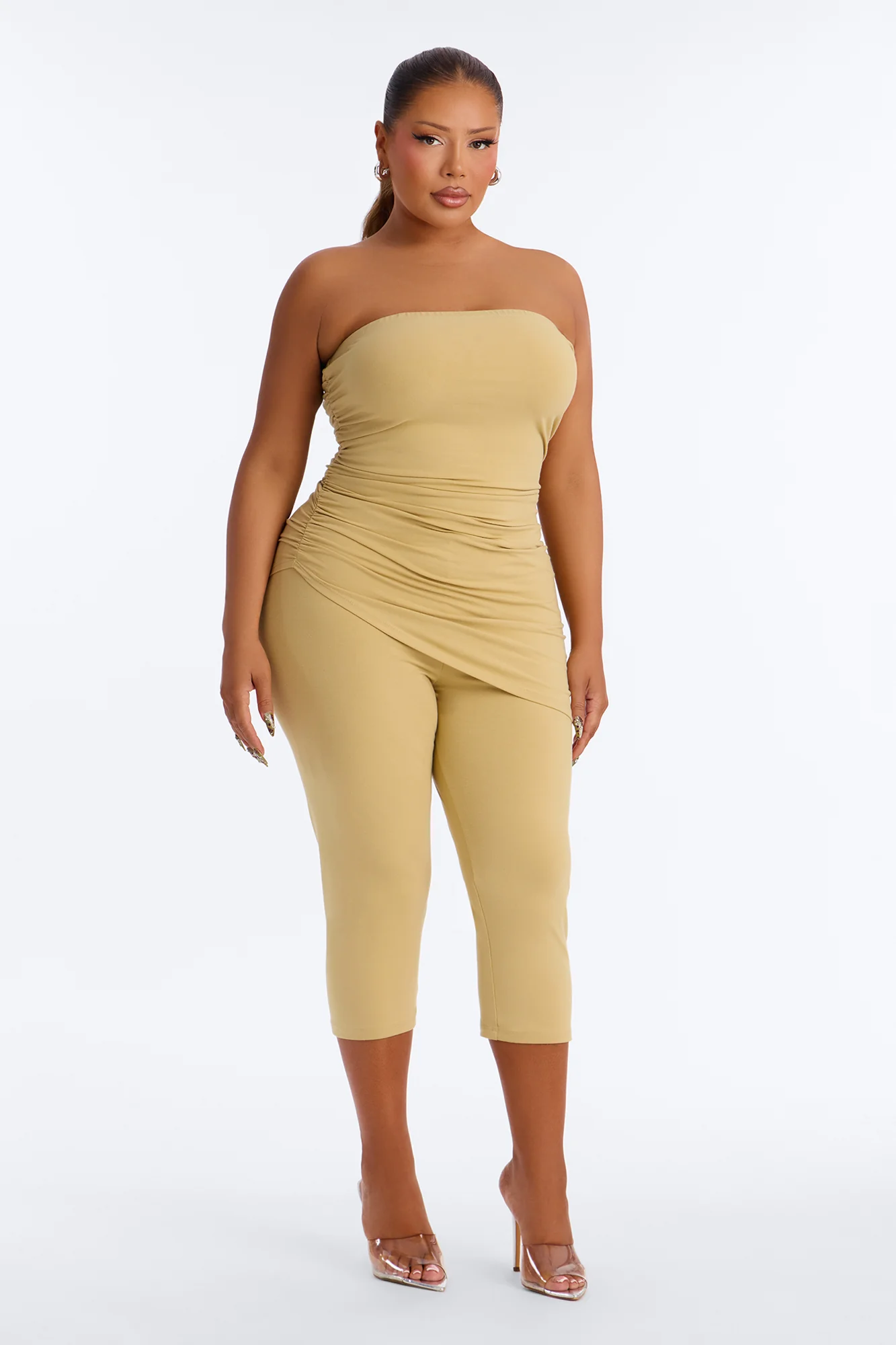 Quinn Asymmetrical Ruched Tube Top - Honey - Image 6
