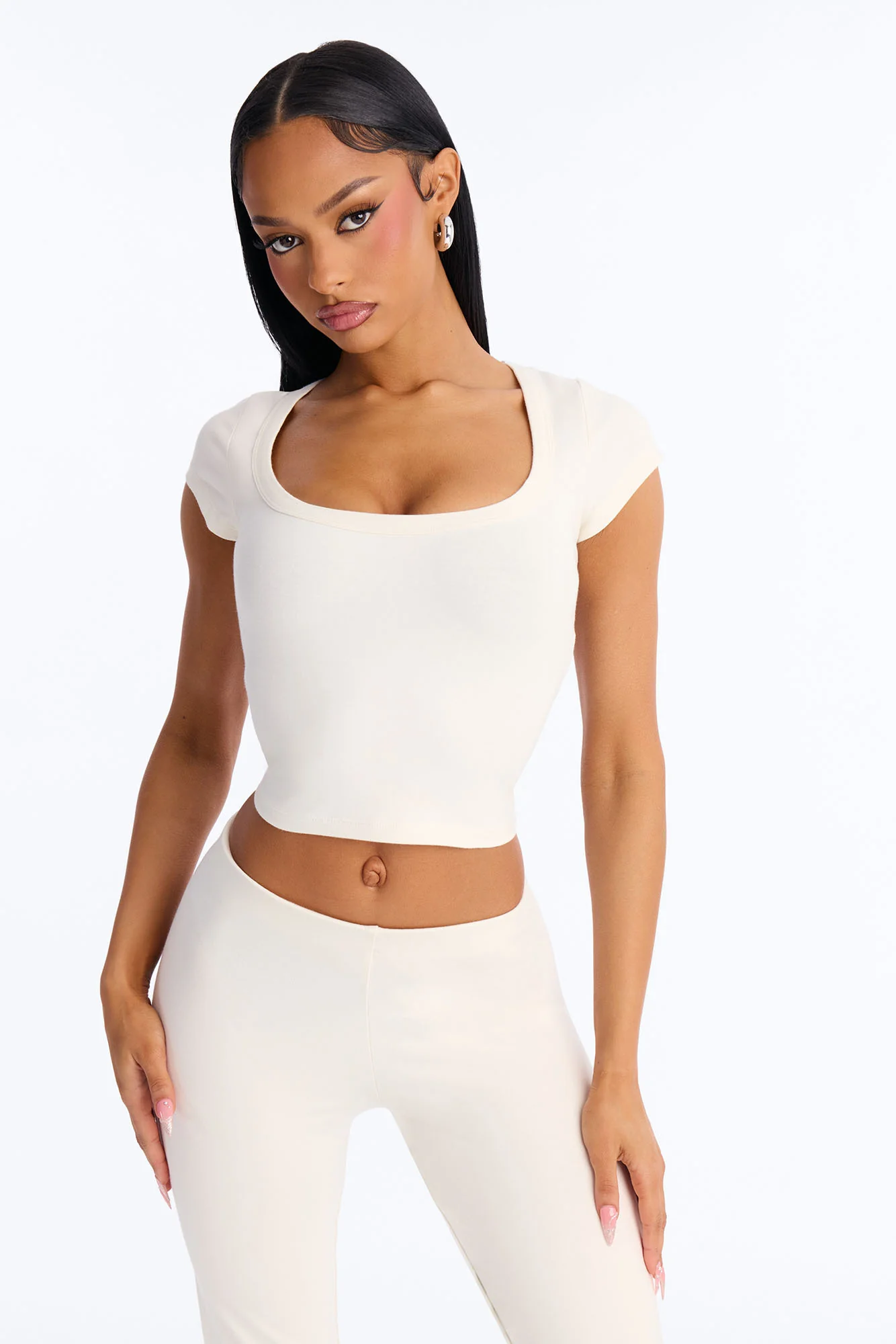 Quinn Low Neck Cap Sleeve Top - Cream