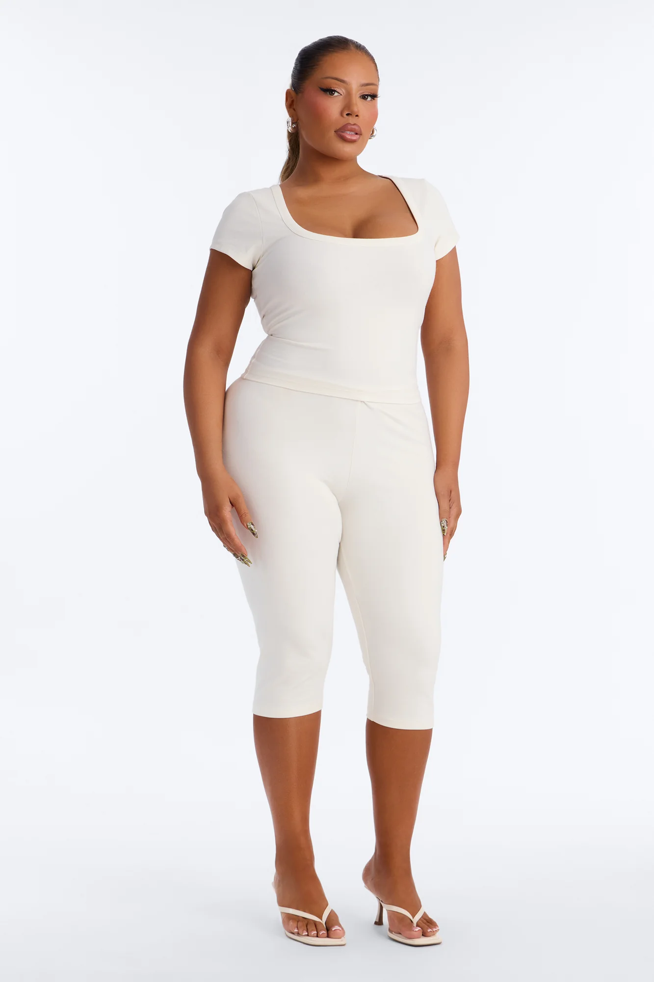 Quinn Low Neck Cap Sleeve Top - Cream - Image 6