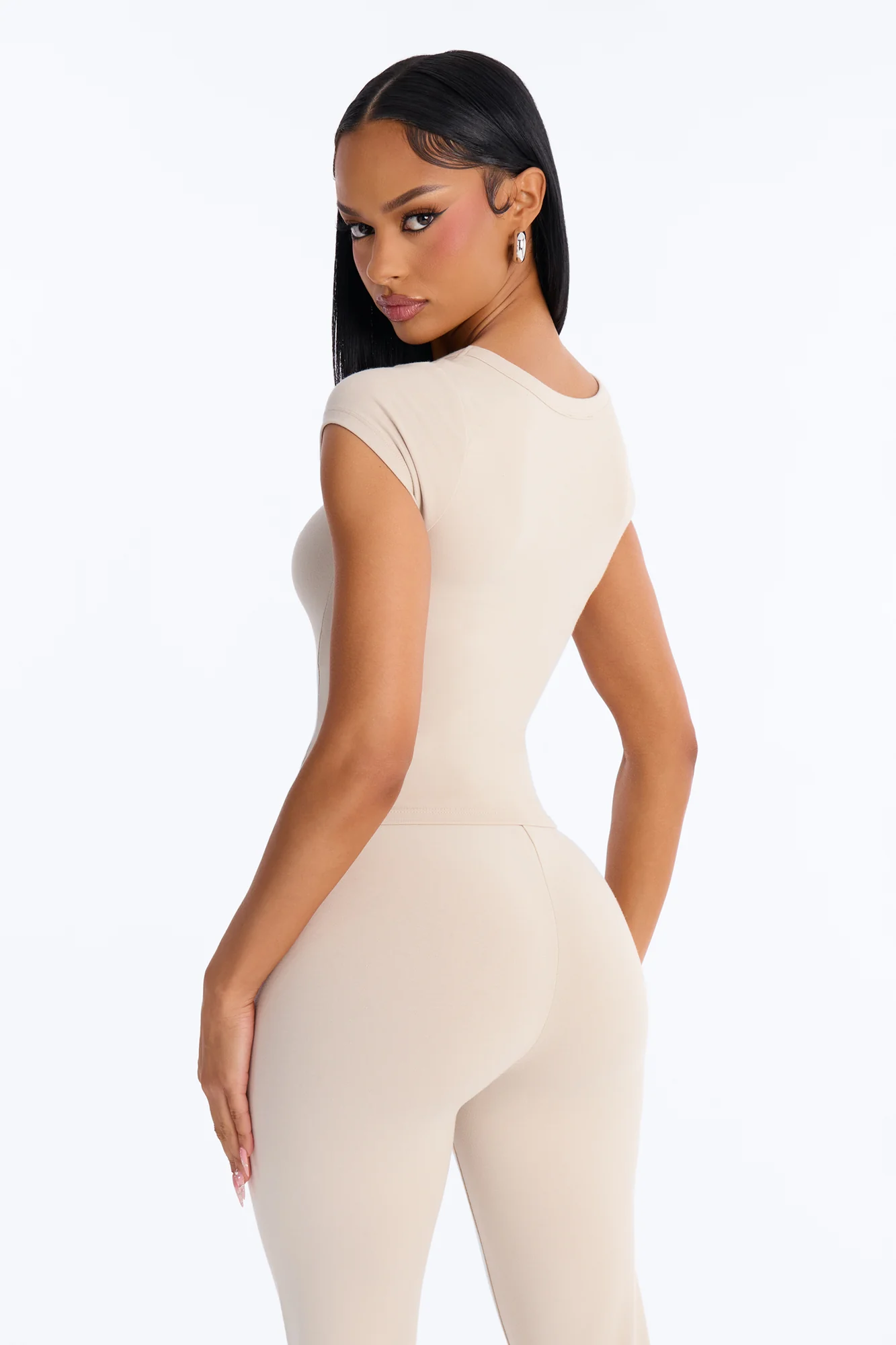 Quinn Low Neck Cap Sleeve Top - Stone - Image 3