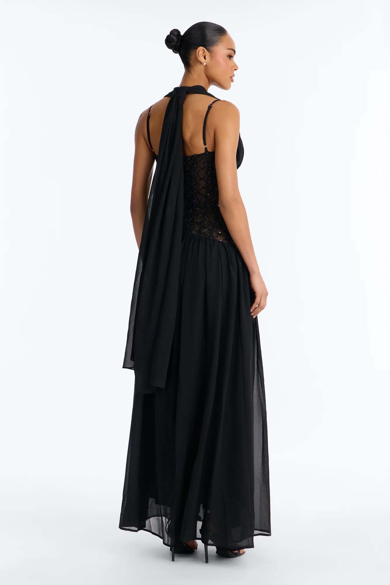 Radiant Aura Embellished Corset Maxi Dress - Black - Image 4