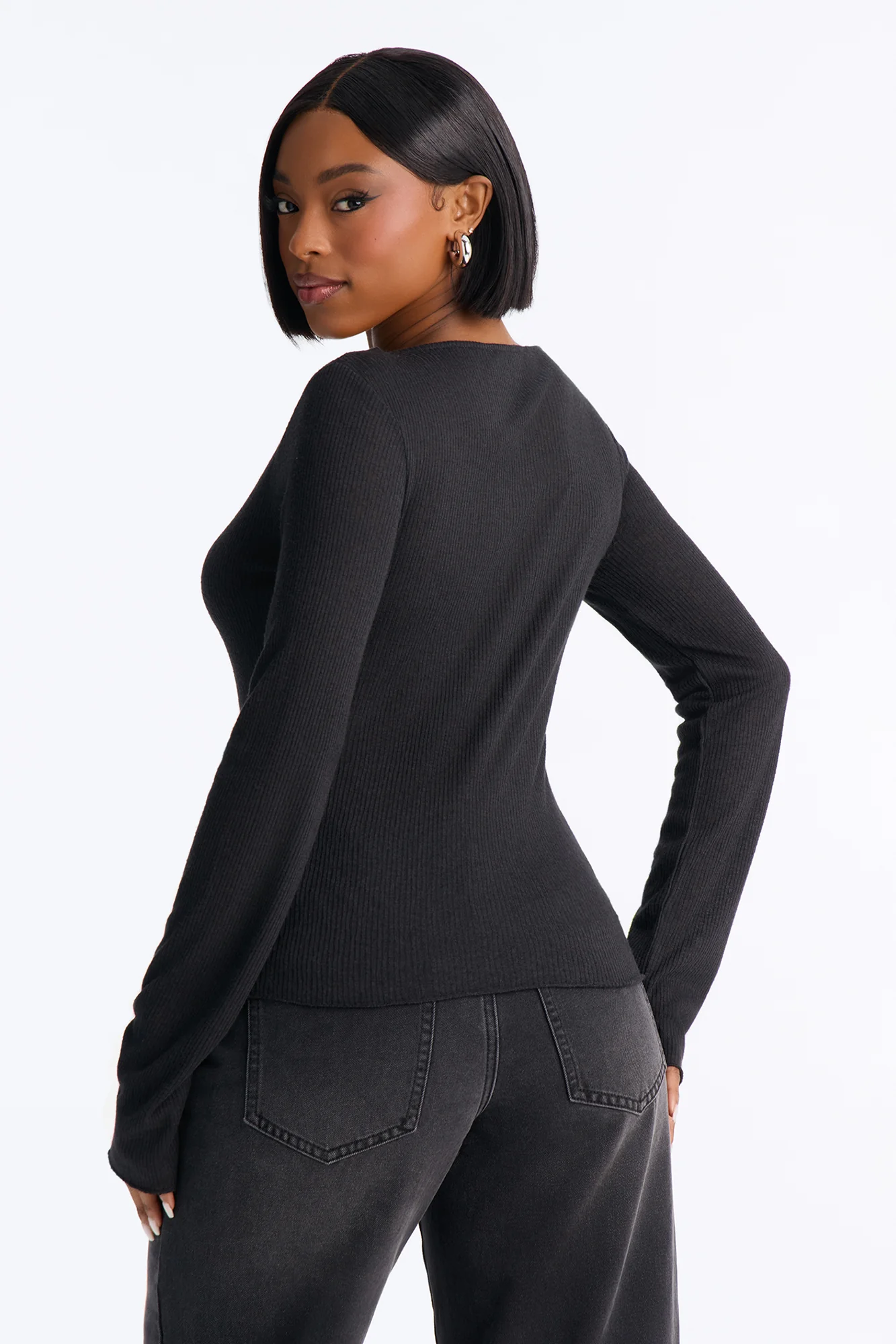 Radiant Ribbed Boat Neck Top - Black - Image 4