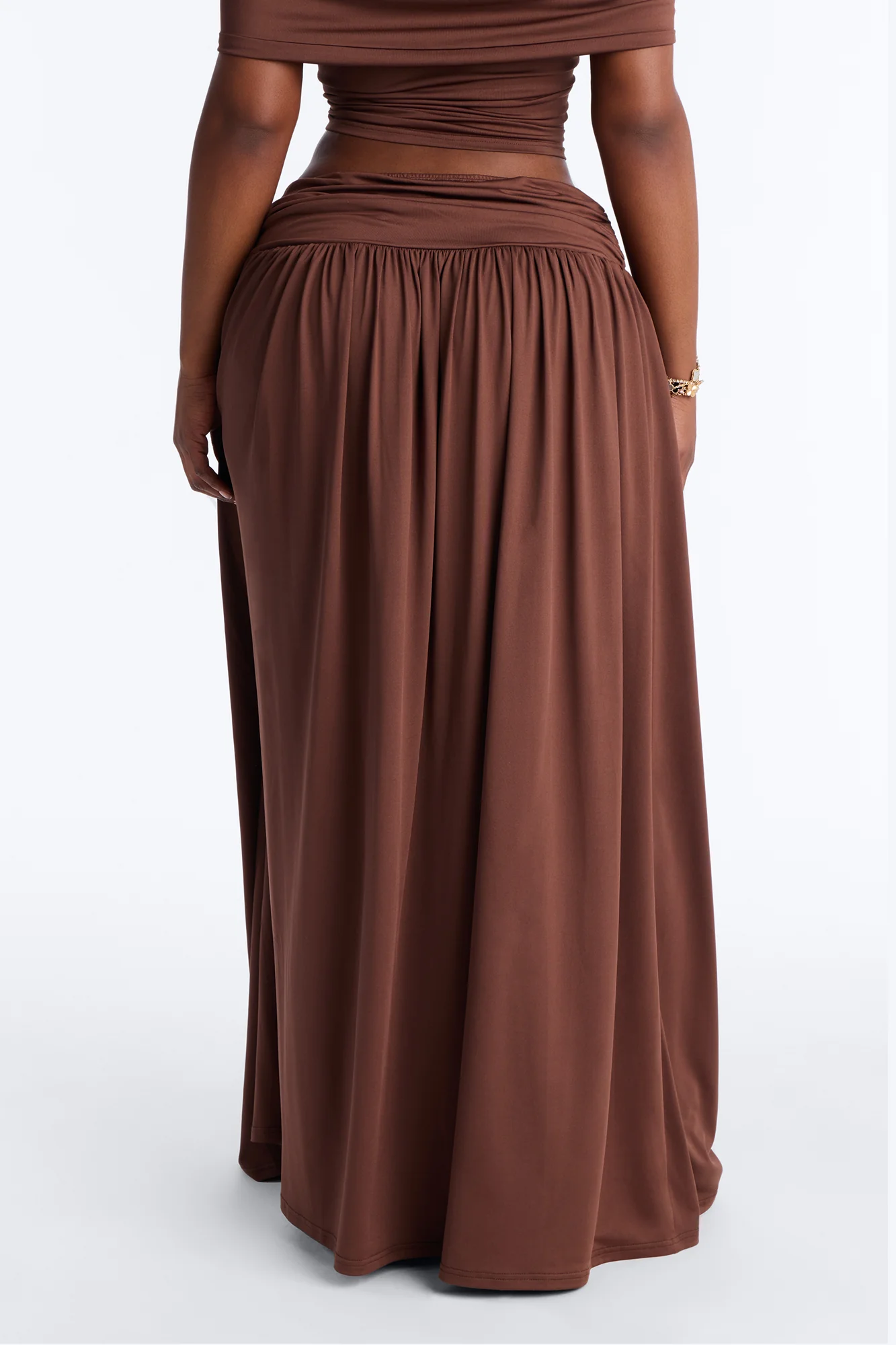 Rae Ruched High Slit Maxi Skirt - Chocolate - Image 7